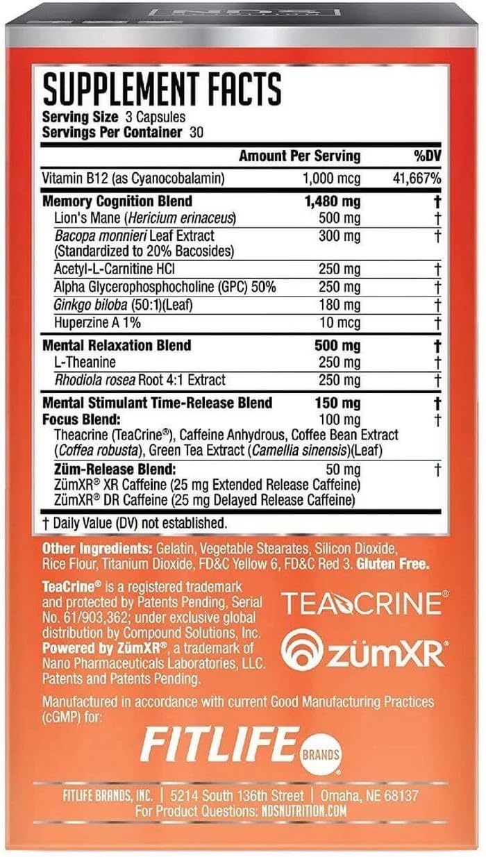FitLife Brands Nutrition Neuro Sphere - Brain Health Formula - Nootropic, Increase Focus and Energy, Enhance Concentration, Antioxidant and Immunity Support - 90 Capsules FitLife Brands uk supplements