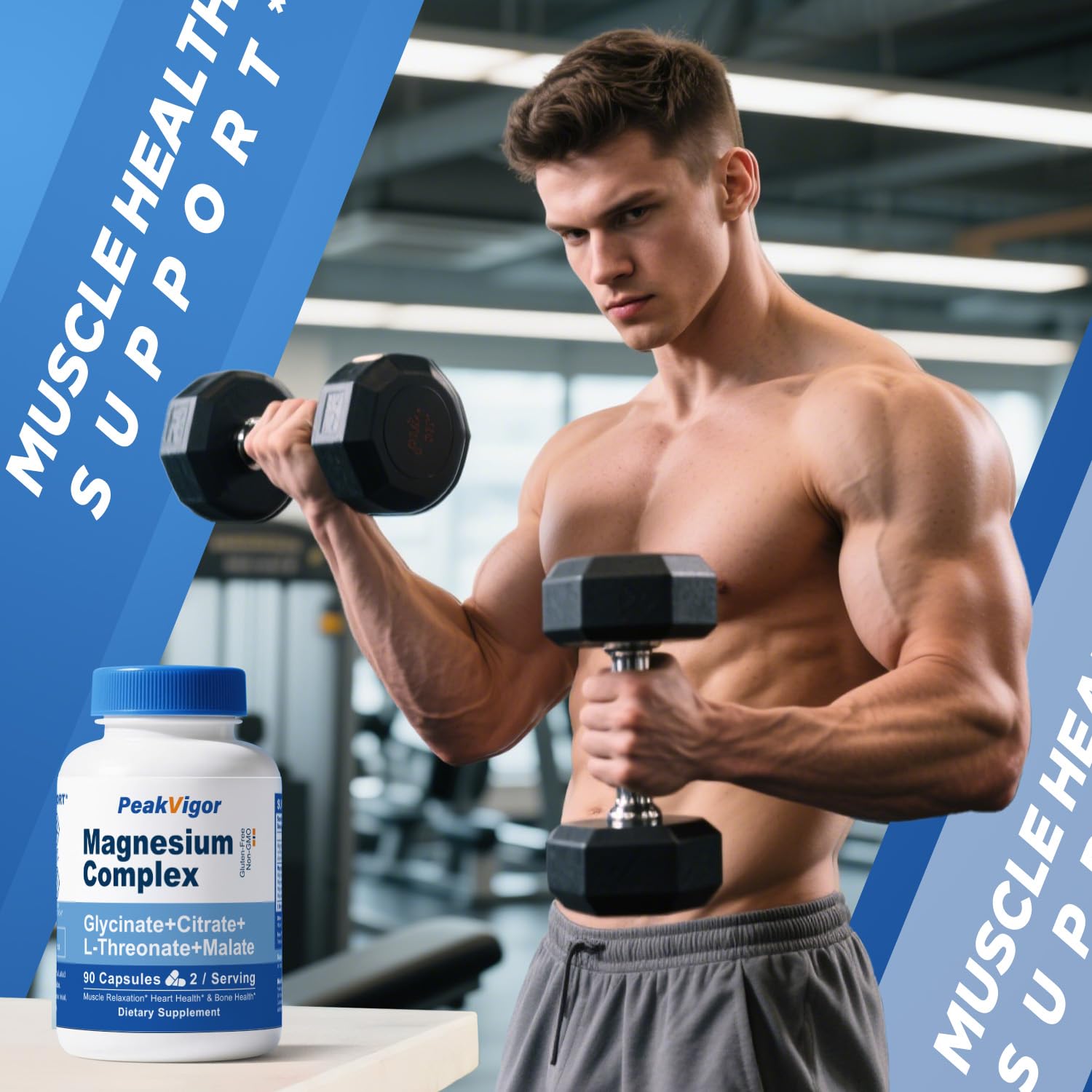 5 in 1 Magnesium Complex, 976mg Complex with Magnesium Glycinate, Citrate, Malate & L-Threonate, Vitamin B6 for High Absorption, Third Party Tested, Gluten-Free, Easy-Swallow Vegan Capsule PeakVigor uk supplements