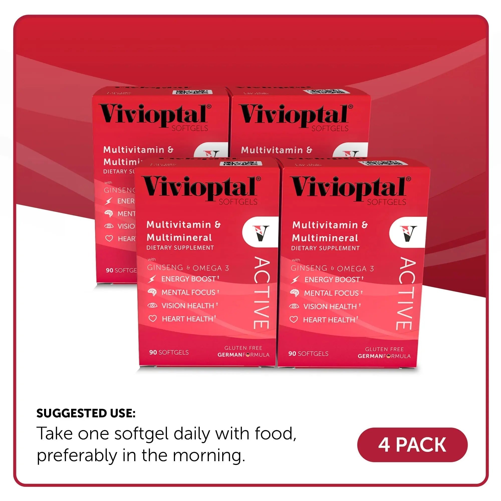 Vivioptal Active, 90 Softgels (1 Year Supply), Ginseng & Omega 3, Multivitamin & Multimineral, Gluten Free, German Formula Vivioptal Vitamins uk supplements