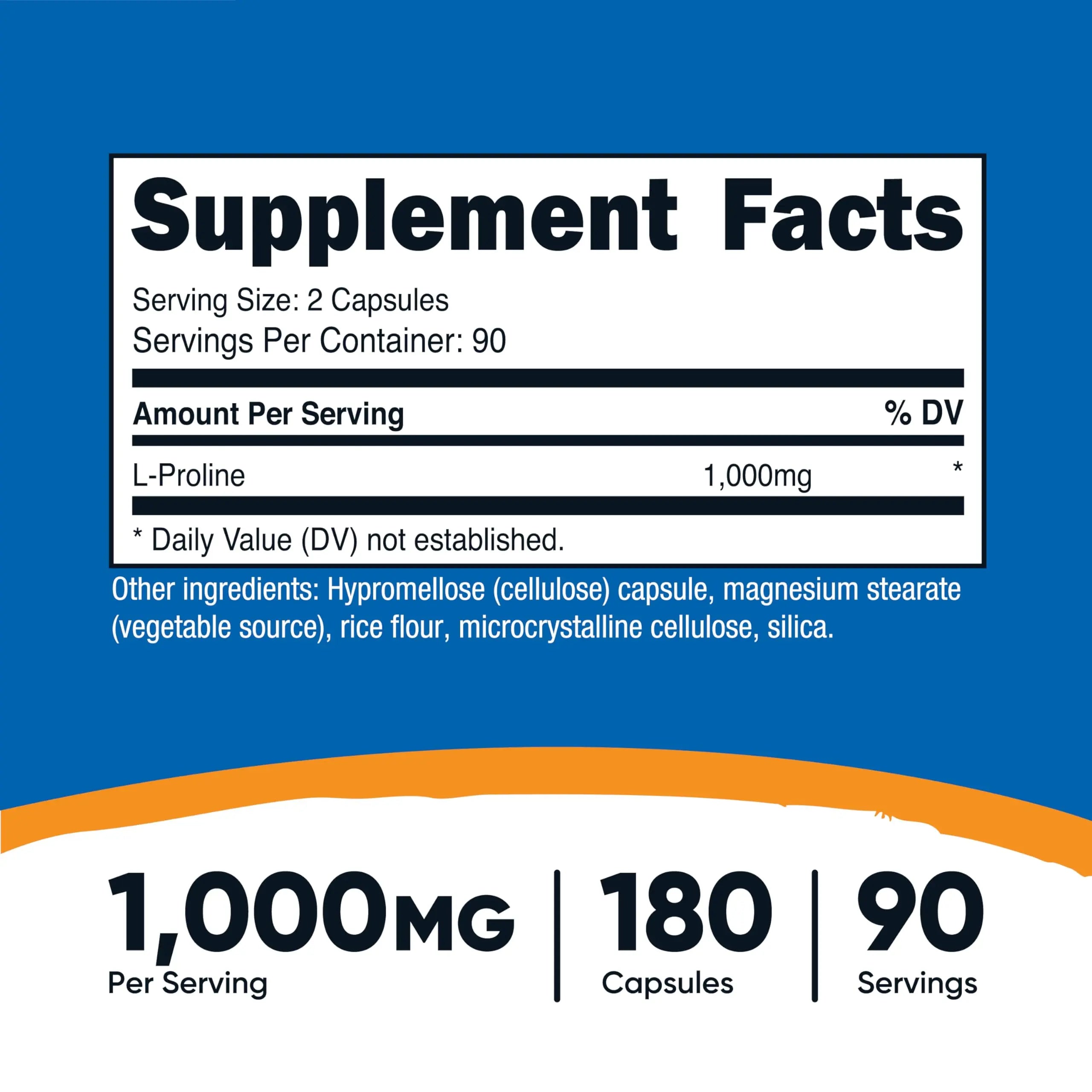 Nutricost L-Proline 1000mg, 180 Capsules (90 Servings) - 500mg Per Cap, Non-GMO, Gluten Free Nutricost uk supplements