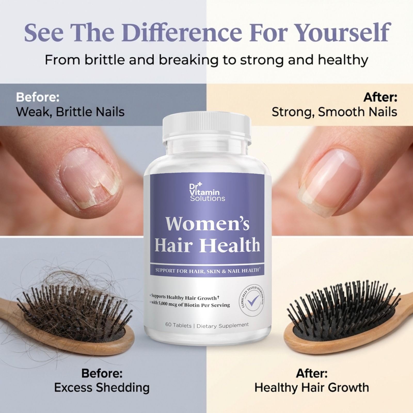 Dr Vitamin Women's Hair Health - Hair, Skin & Nails Support with Biotin & Collagen - 60 Tablets DR VITAMIN SOLUTIONS uk supplements