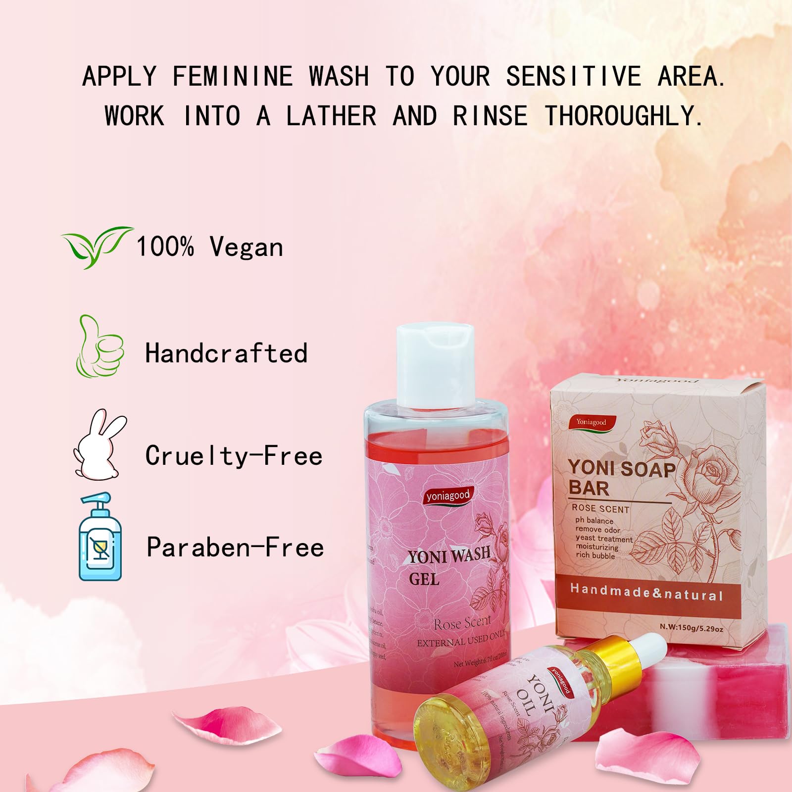 4 pack Yoni Wash Yoni Essential Oil Soap for Women Set, 2 * 30ml Feminine Oil, 6.7 fl.oz Feminine Wash yoniagood uk supplements