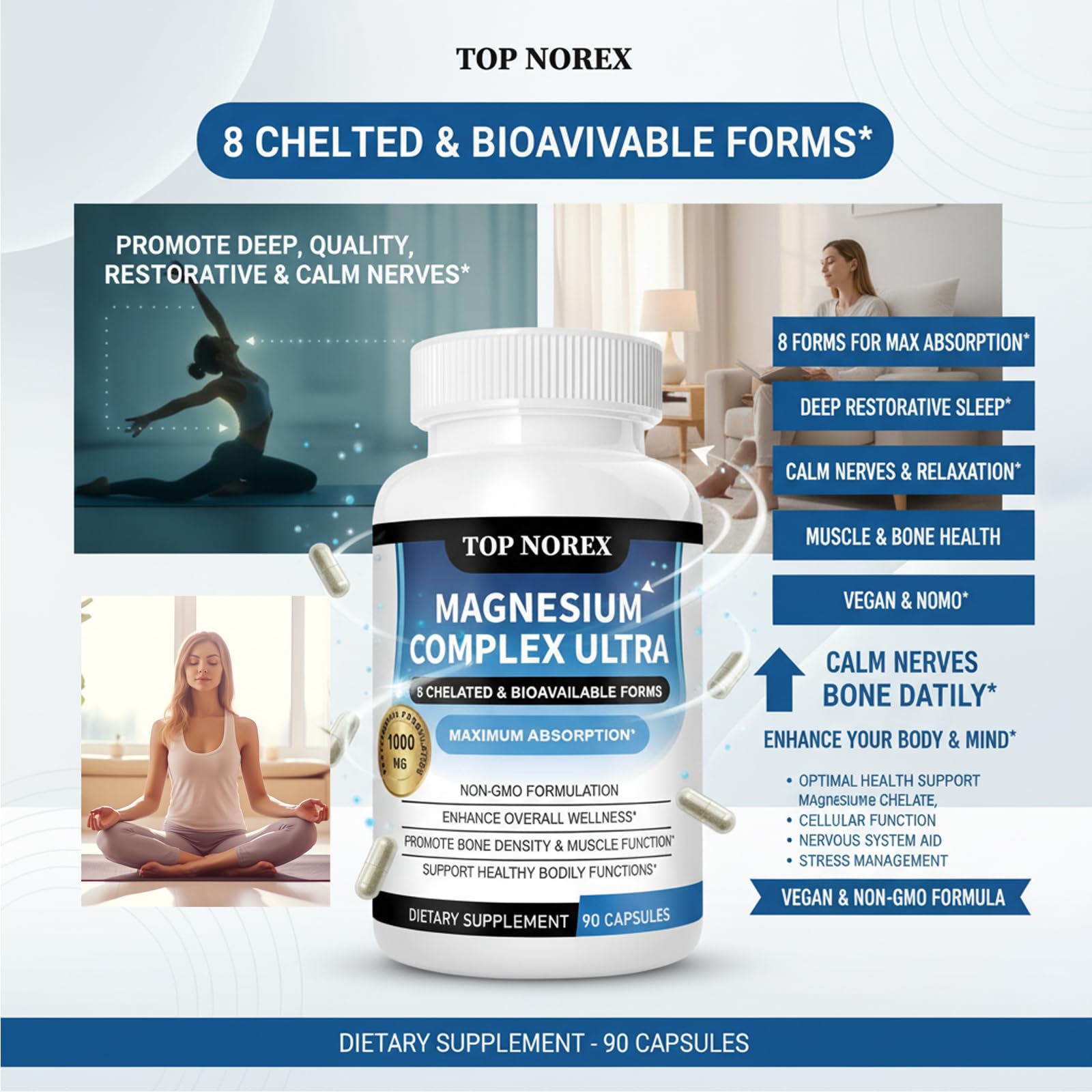 Top Norex Magnesium Complex Ultra - 8 Elemental 1000mg Magnesium Blend, Easy Absorption, 90 Capsules (1) Top Norex uk supplements