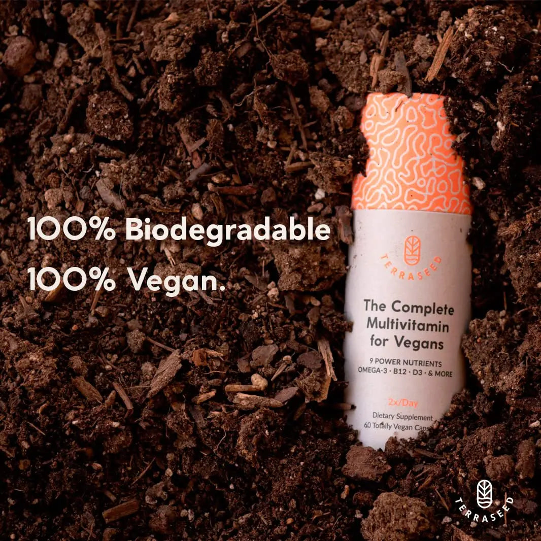 Complete Vegan Multivitamin with Iron, Omega 3, Vitamin D3, Folate, Zinc, Vitamin B12, & More - 100% Sustainable Vegan Vitamins Terraseed uk supplements