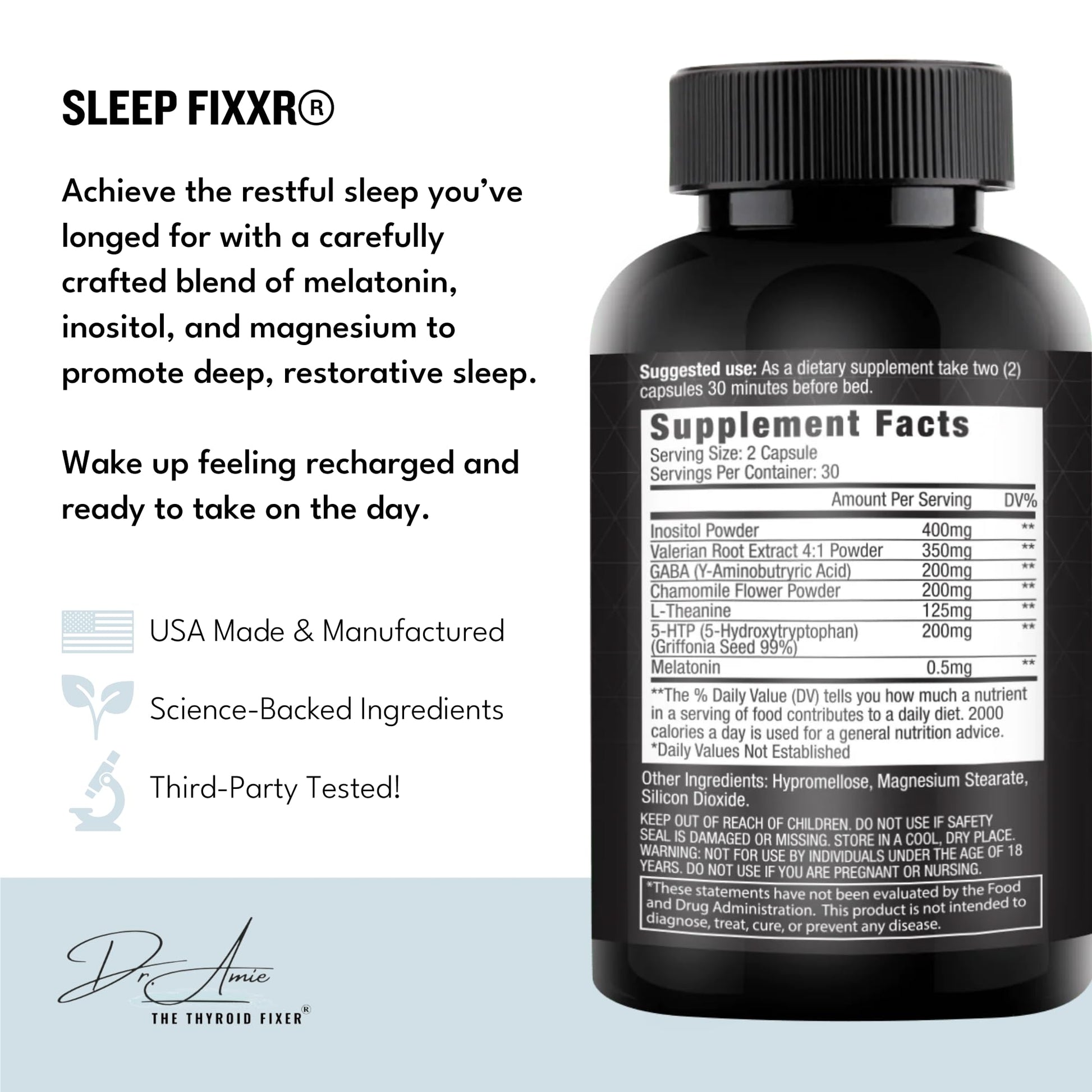 Fixxr Sleep Support by Dr. Amie | with Melatonin, Inositol, and Magnesium | 30 Day Supply, 60 Capsules Fixxr uk supplements