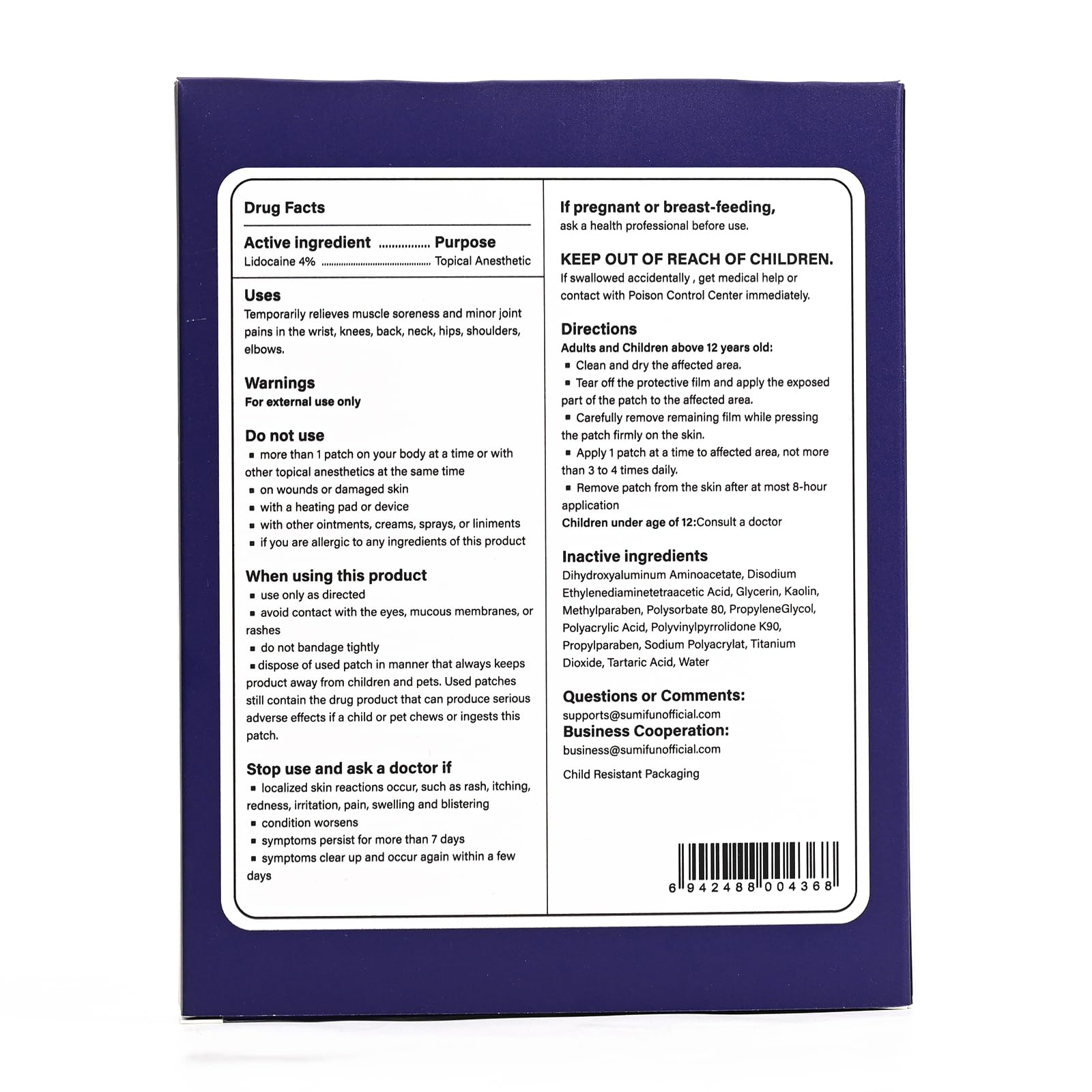 Sumifun XL Lidocaine Patches for Pain Relief, 4% Lidocaine Maximum Strength OTC, Extra Large 4.72"x7.87" for Full Back Pain Patches & Large Areas, 5 Count Sumifun uk supplements