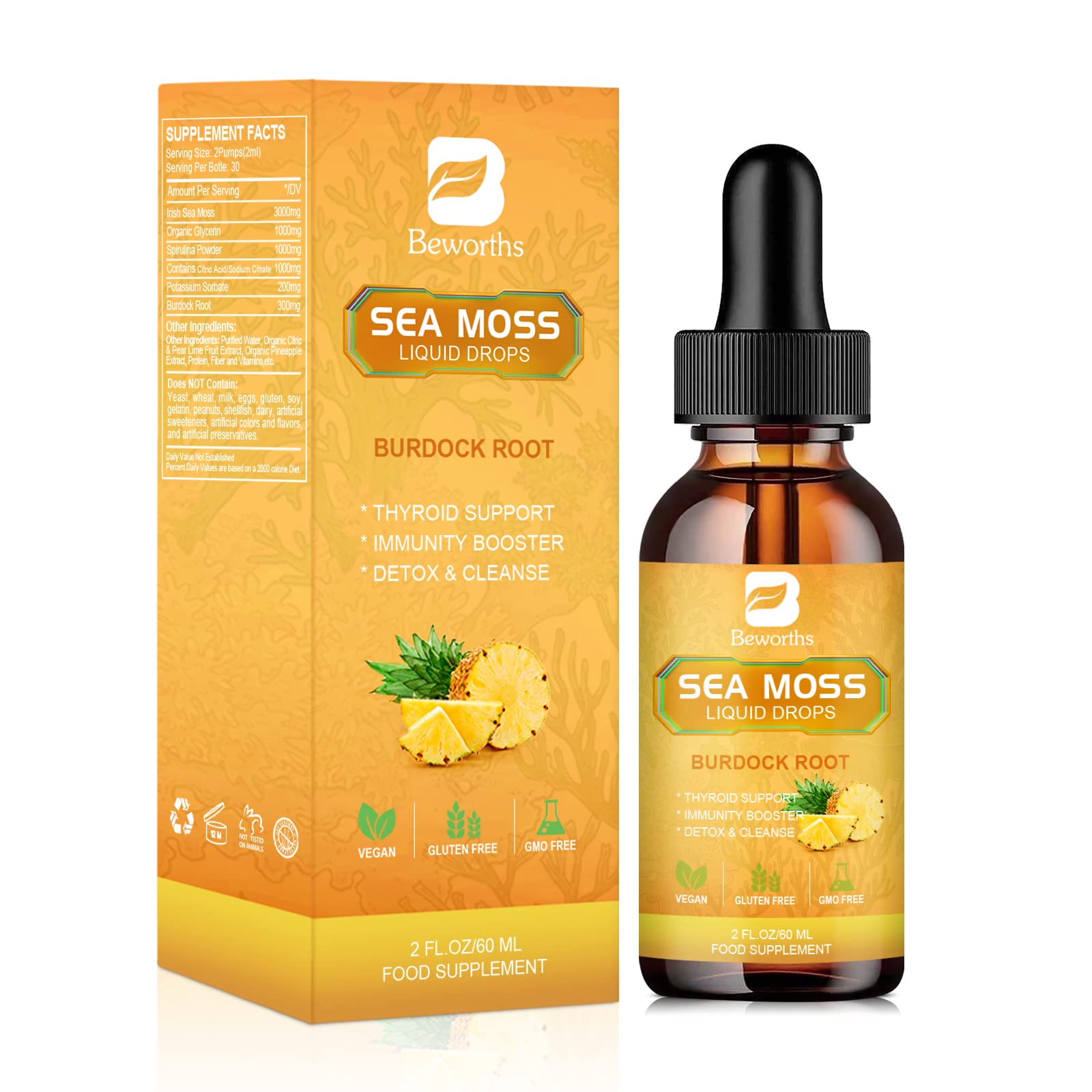 B BEWORTHS Sea Moss Liquid Drops - Organic Irish Sea Moss Gel with Burdock Root B BEWORTHS uk supplements