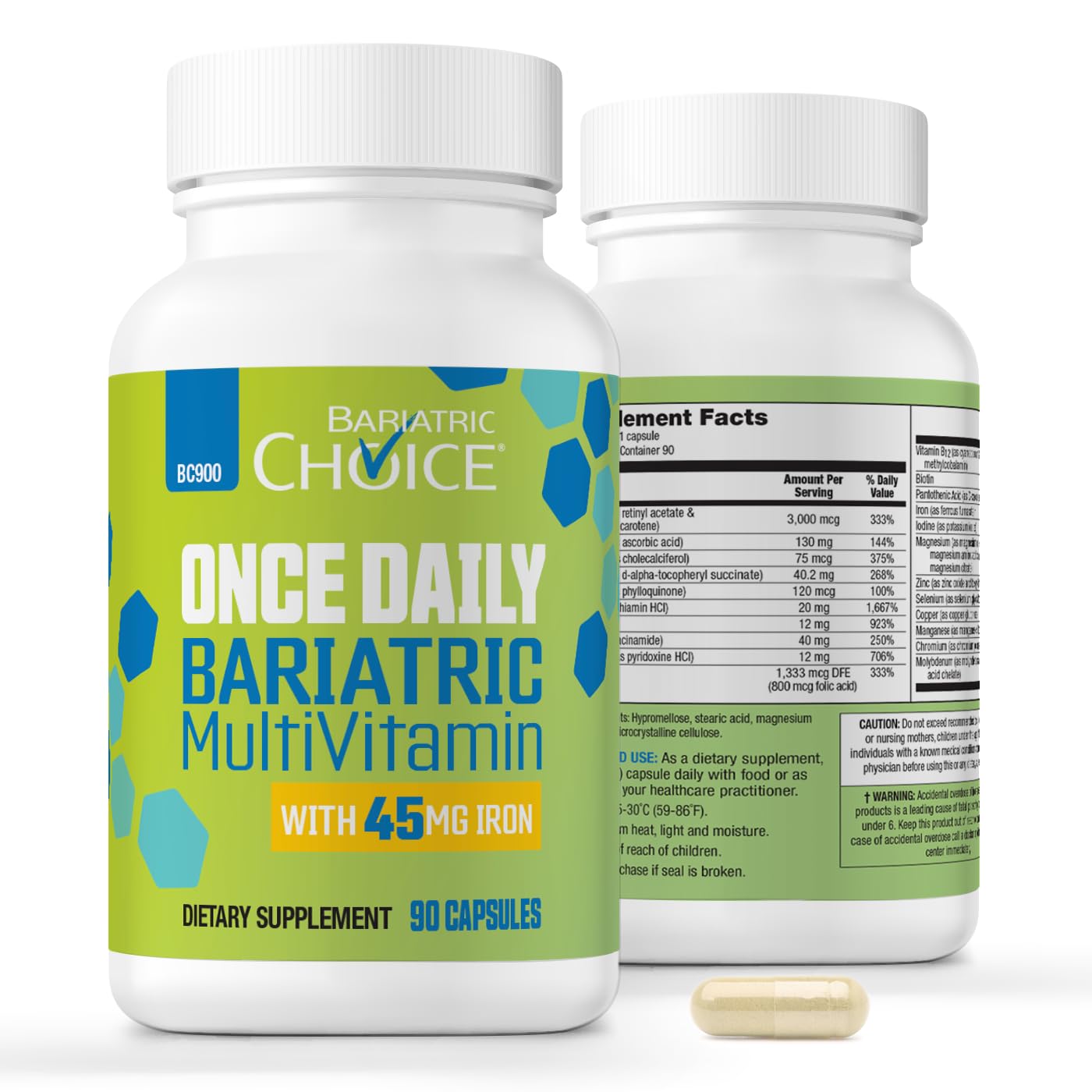 Bariatric Choice Once-Daily Bariatric Multivitamin with 45 mg of Iron | Easy to Swallow Capsule | Vitamin for Bariatric Surgery Patients | Bariatric Choice uk supplements