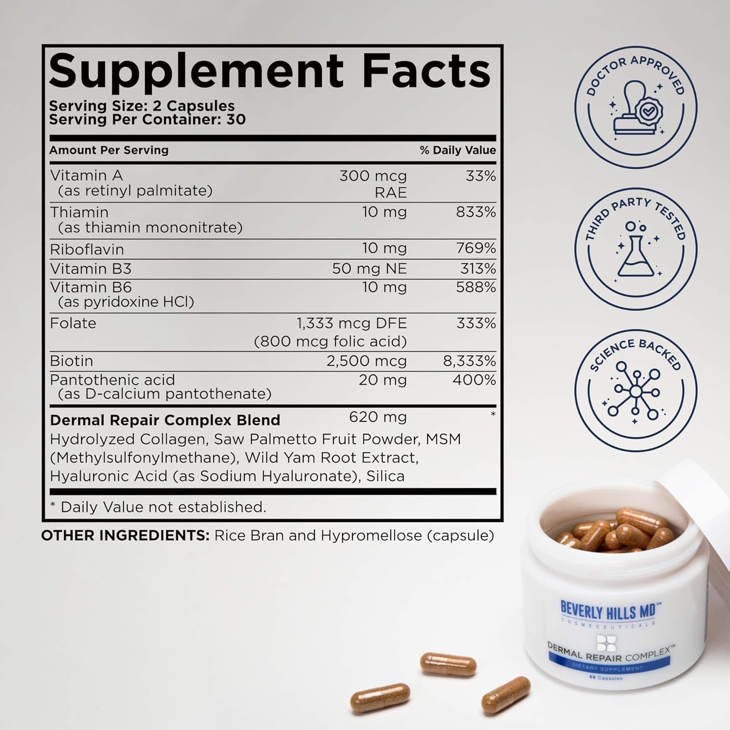 Beverly Hills MD Dermal Repair Anti-Aging Supplement - Hyaluronic Acid, Collagen, Vitamins for Smooth, Plump Skin (3) Beverly Hills MD uk supplements
