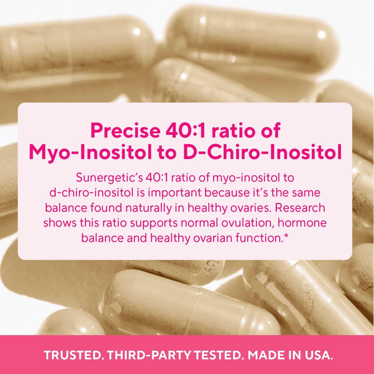 Premium Ovarian Health Support Supplement – Hormone Balance, Ovulation & Cycle Regularity - Myo-Inositol & D-Chiro Inositol Supplement for Women – 40:1 Inositol Ratio With Folate & DIM – 90 Capsules Sunergetic uk supplements
