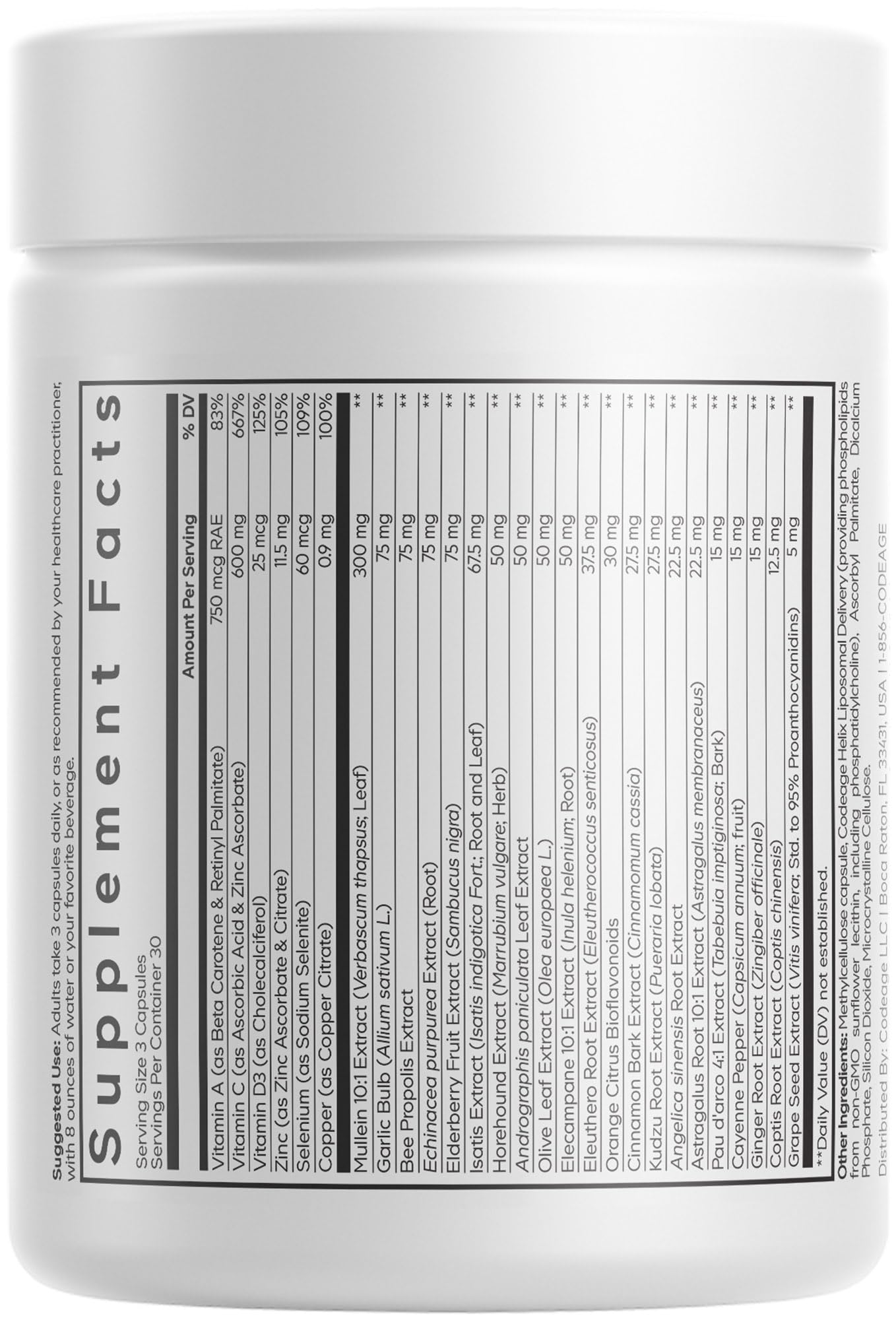 Codeage Liposomal Mullein Ultra Supplement - Mullein 10:1 Extract, Elderberry, Bee Propolis, Echinacea, Ginger Root, Andrographis, Kudzu, Vitamins, Elecampane, Eleuthero, Isatis, Non-GMO - 90 Capsules Codeage uk supplements