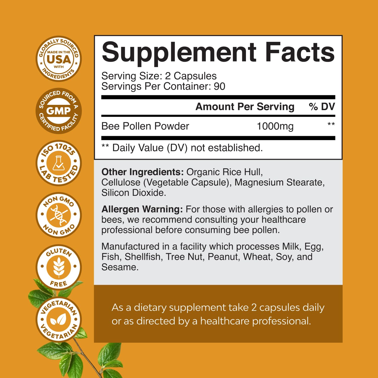 Bee Pollen Pills for Breast Growth 180 Ct - Bee Pollen Supplement 1000mg Serving with Naturally Occurring B Vitamins Minerals & Enzymes - Breast Support Supplement - Vegetarian Non-GMO & Gluten Free Natures Craft uk supplements