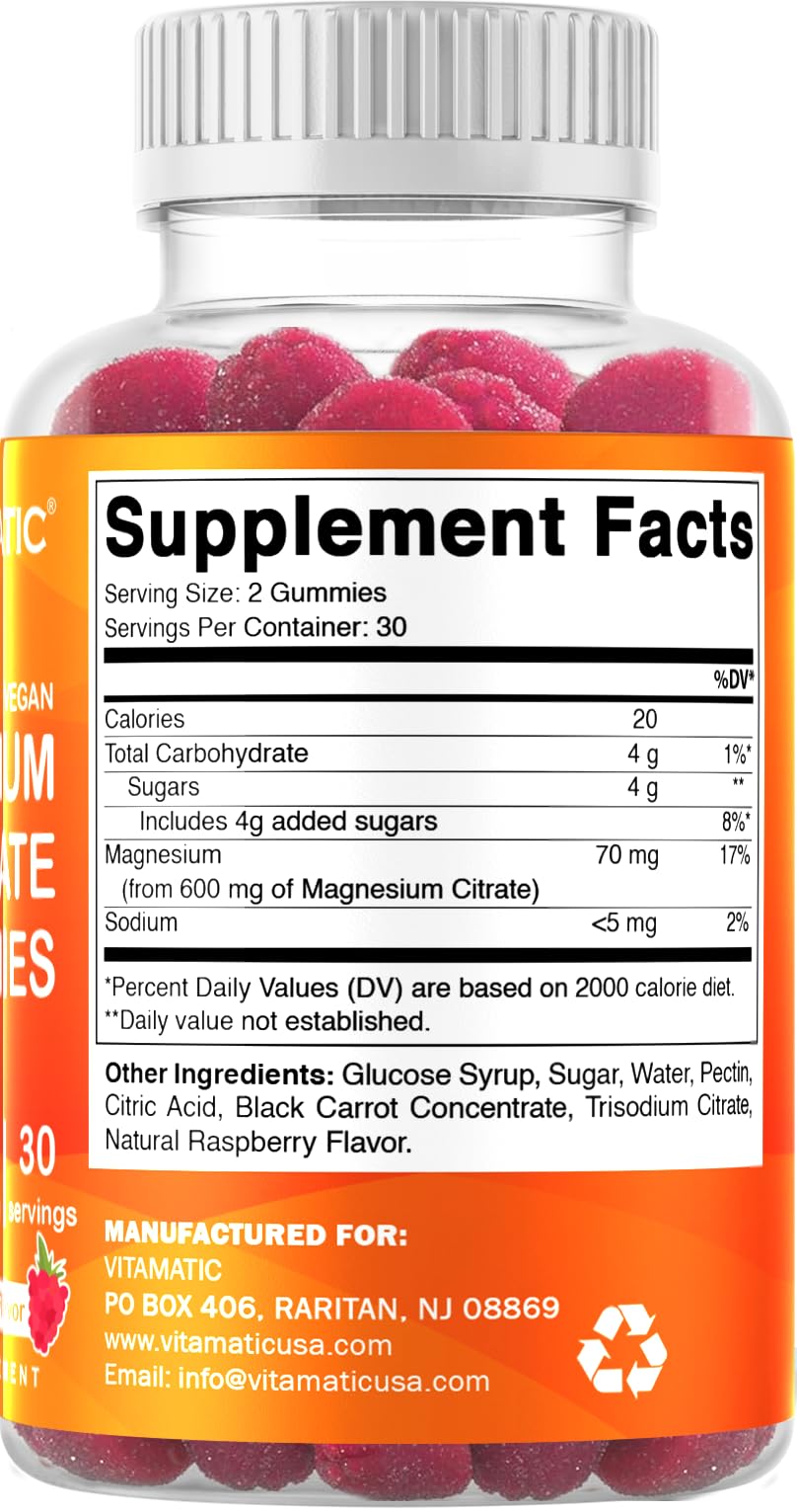Vitamatic Magnesium Gummies 600mg per Serving – 60 Vegan Count for Relaxation, Muscle, Bone, and Energy Support Vitamatic uk supplements