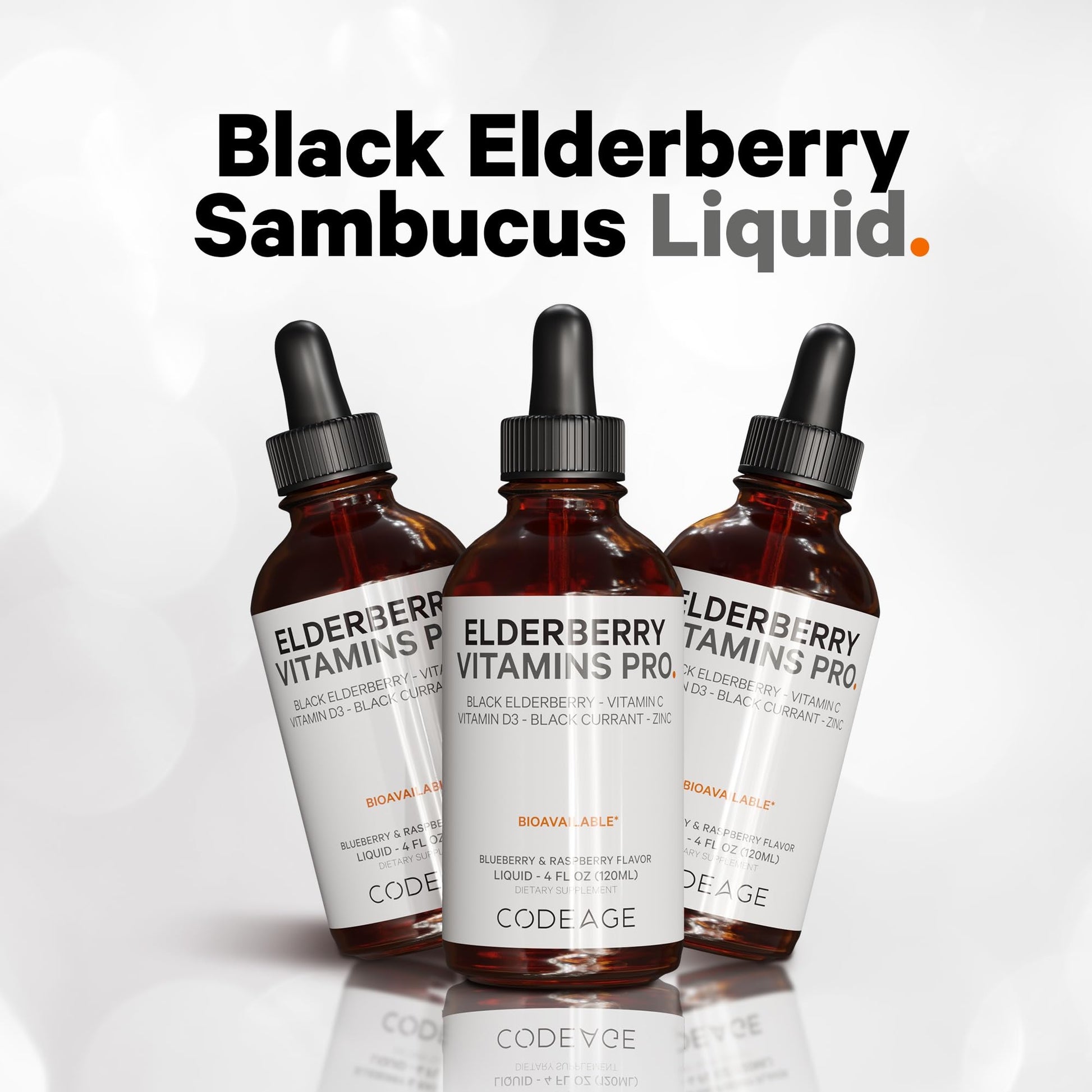 Codeage Elderberry Vitamins Pro - Organic Black Elderberry Liquid Drops - Vitamin C, D3, Zinc, Black Currant - 2-Month Supply - Black Sambucus Liquid - Supplement for Adults & Kids - 4 fl oz Codeage uk supplements