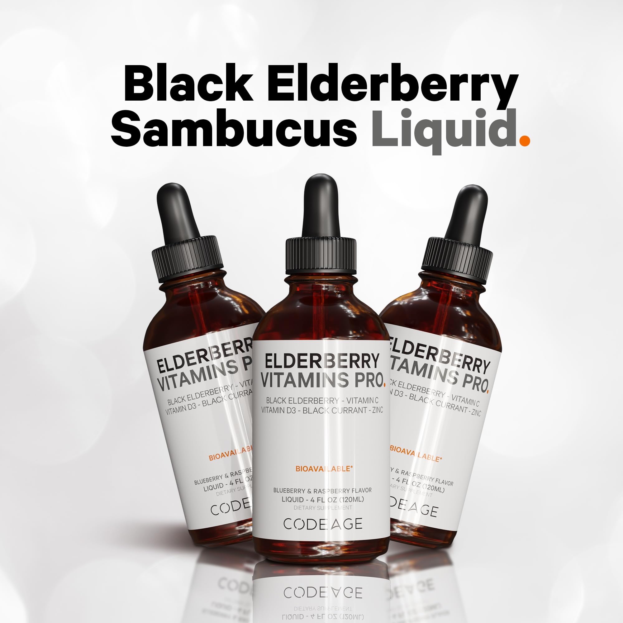 Codeage Elderberry Vitamins Pro - Organic Black Elderberry Liquid Drops - Vitamin C, D3, Zinc, Black Currant - 2-Month Supply - Black Sambucus Liquid - Supplement for Adults & Kids - 4 fl oz Codeage uk supplements