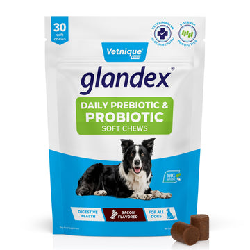 Vetnique Glandex Daily Probiotics for Dogs with Prebiotics to Support Gut Health with Fiber and Digestive Enzymes, Dog Probiotic Chews or Powders (30ct Chews, Bacon Chews) Vetnique uk supplements