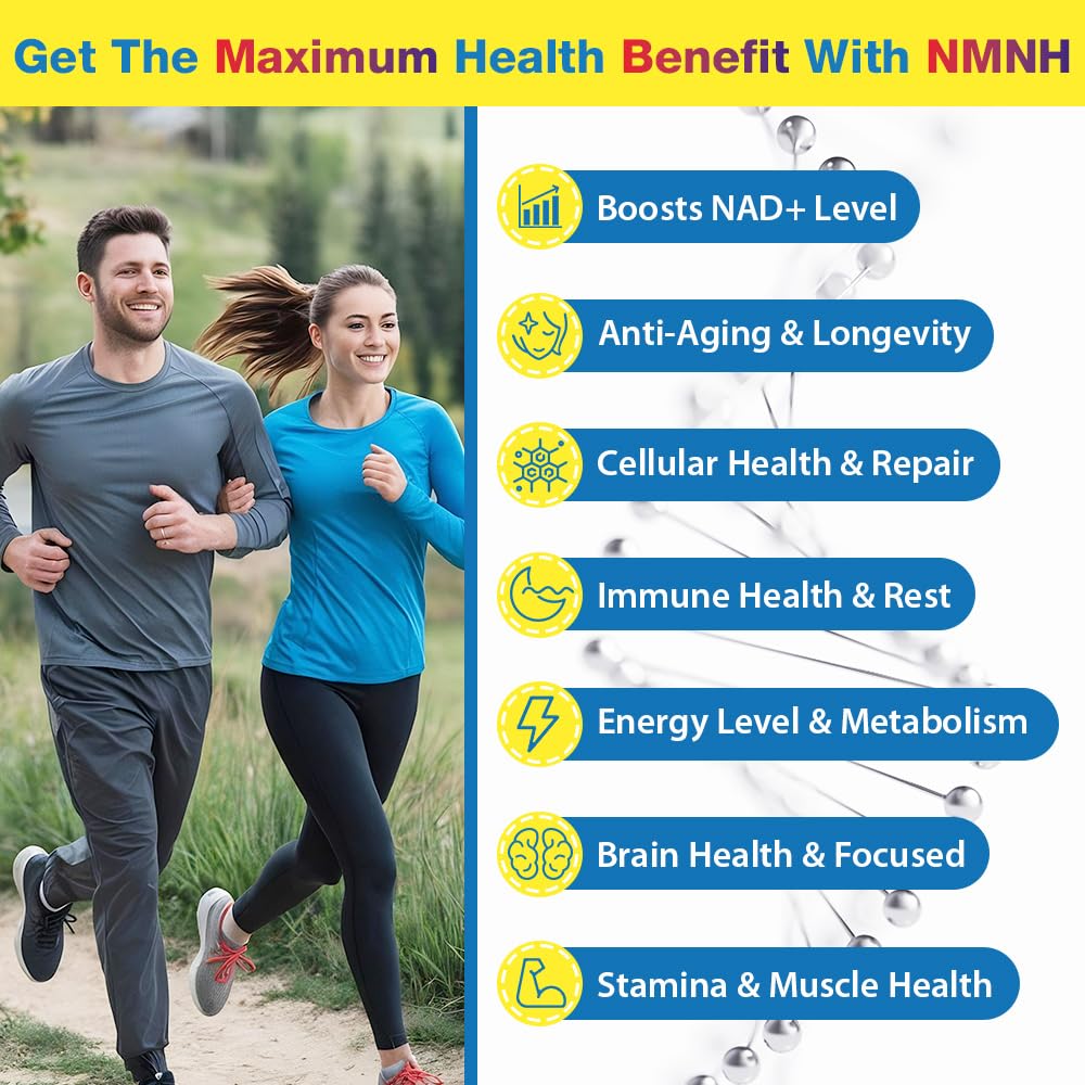 NMNH (NMN Supplement Alternative) NAD Supplements for Anti Aging, Energy, Immune, Focus (Dihydronicotinamide Mononucleotide) 500mg, to Boost NAD+ Levels As We Age, Pure Organic - 60 Capsules Beyyoly uk supplements
