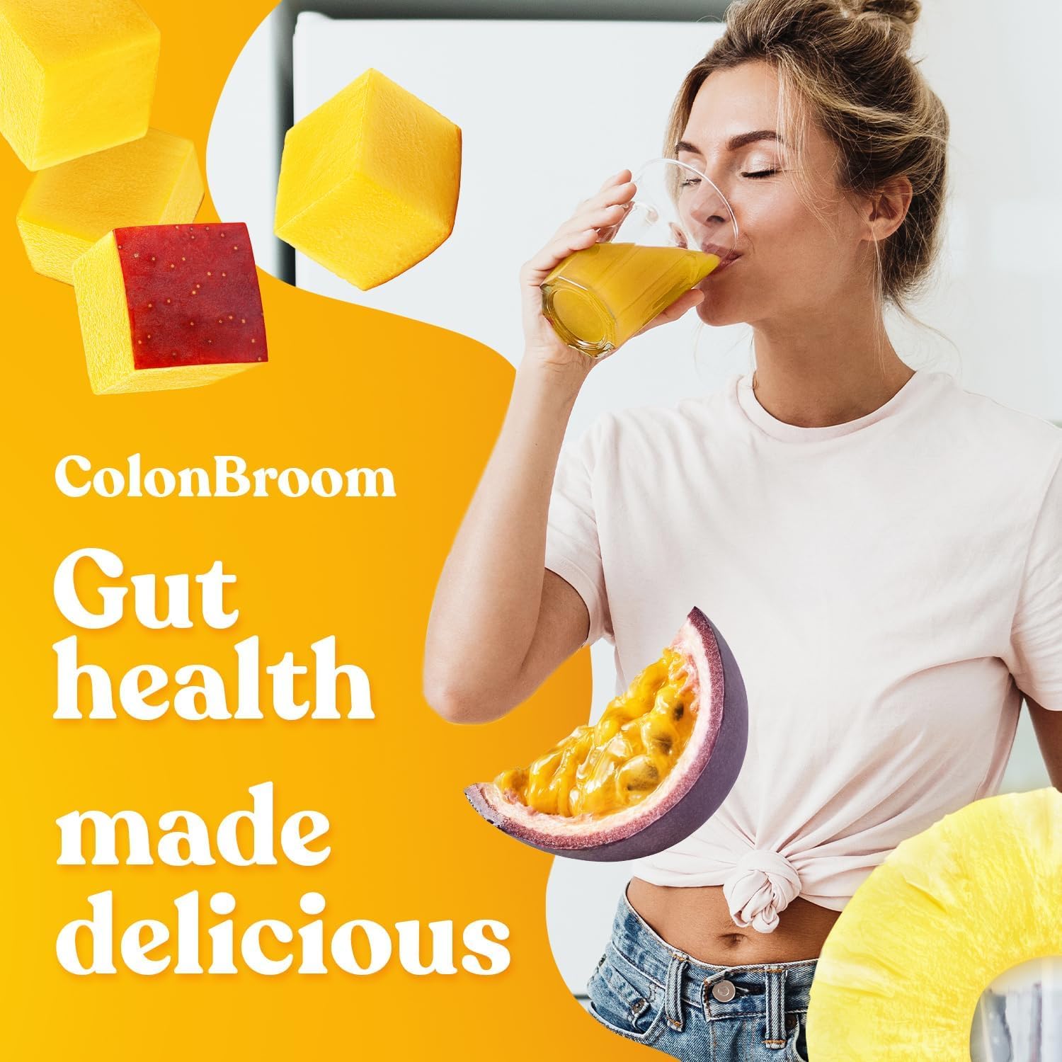 ColonBroom Psyllium Husk Powder with Stevia (Tropical Fruits) - Colon Cleanse for Bloating Relief & Gut Health - Colon Broom Fiber Powder Drink - Vegan Fiber Powder Stevia Supplement, 50 Servings ColonBroom uk supplements