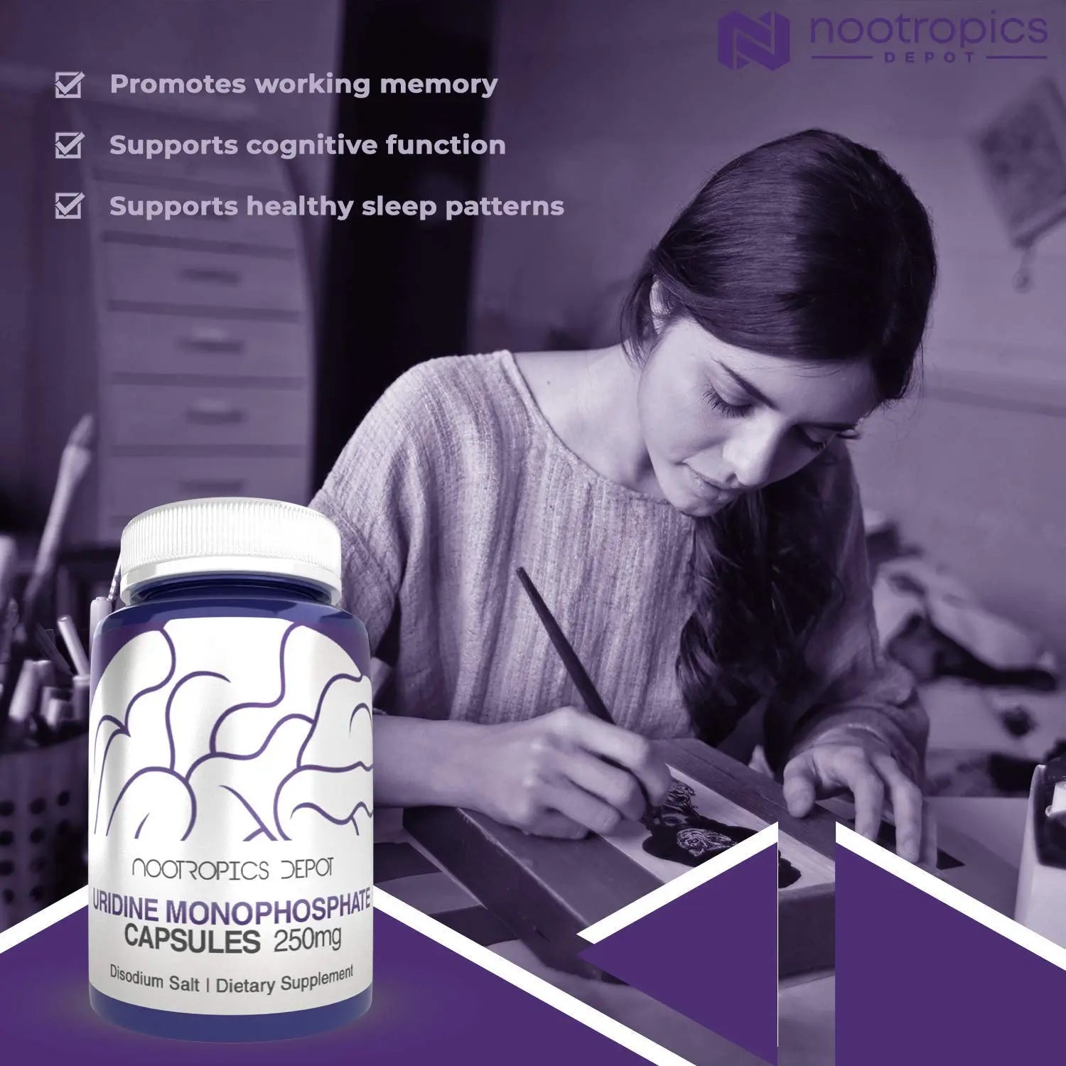 Nootropics Depot Uridine Monophosphate Capsules | Disodium Salt (60 Count) Cognitive Enhancer* | Nootropic | Choline Precursor Nootropics Depot uk supplements
