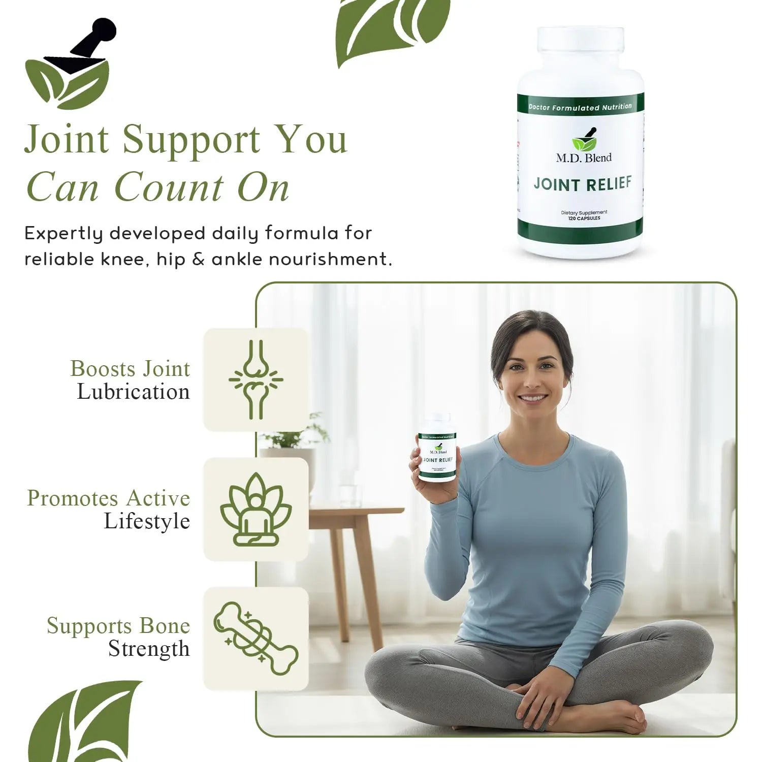M.D. Joint - Experts Formulated Supplement - Joint Supplements for Women & Men, Knees, HIPS, Ankles, Collagen, Hydrolyzed, Glucosamine Chondroitin MSM, BioPerine, Turmeric - 120 Capsules (Pack of 1) M.D. Blend uk supplements