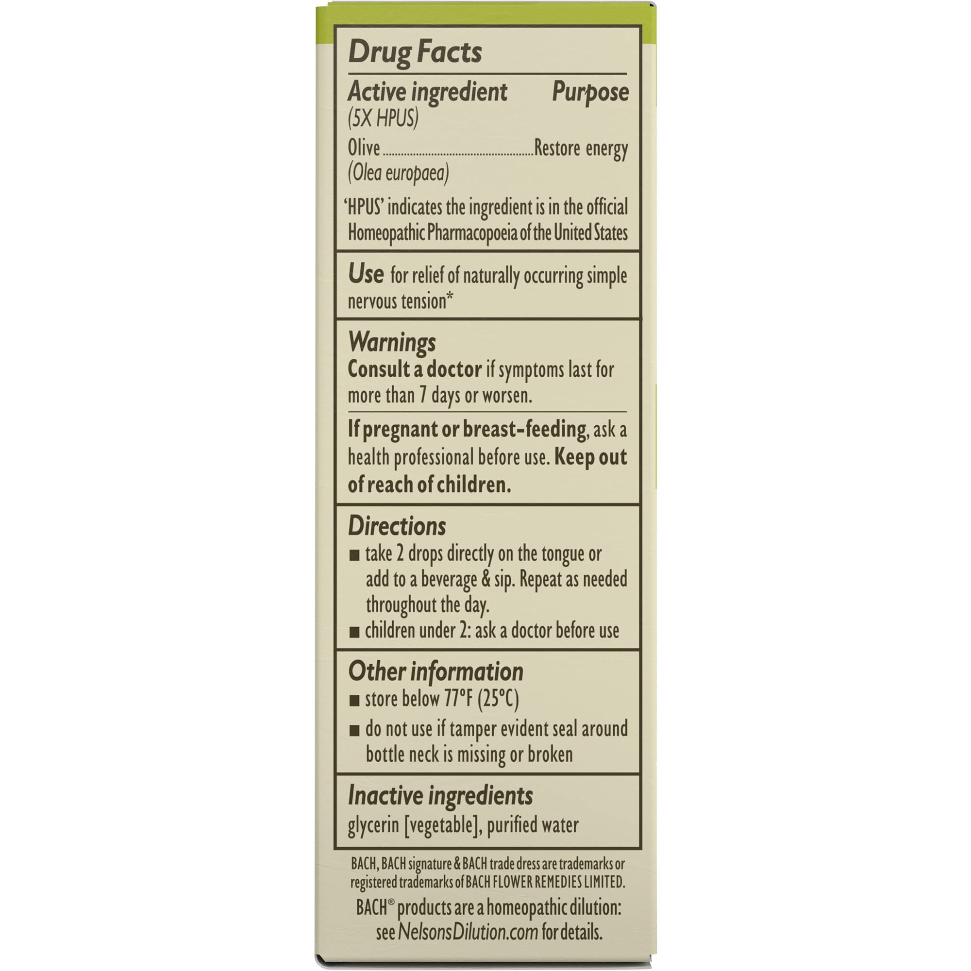 Bach Original Flower Remedies, Olive for Energy (Non-Alcohol Formula), Natural Homeopathic Flower Bach uk supplements