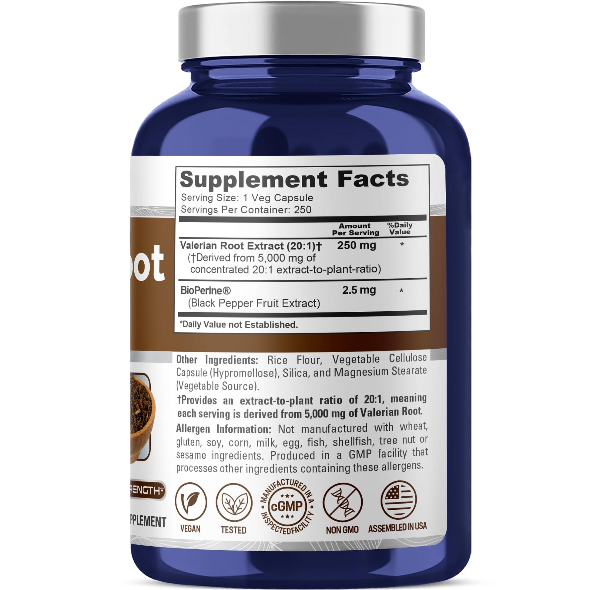NusaPure Valerian Root 20:1 Extract, 250 mg Equivalent to 5000mg Per Veggie Caps, 250 Count, Vegan, Non-GMO, Bioperine NusaPure uk supplements