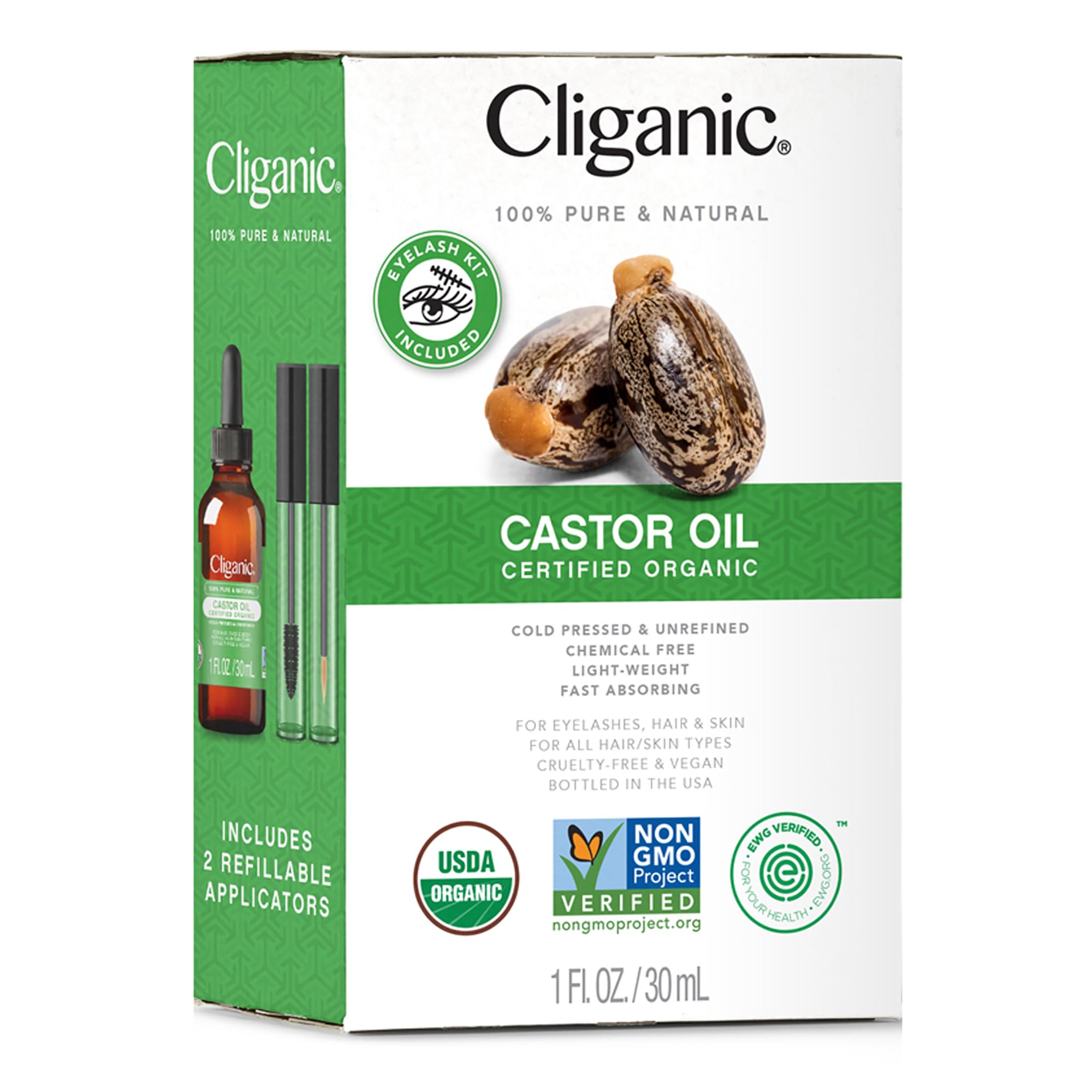 Cliganic Organic Castor Oil, 100% Pure (1oz with Eyelash Kit) - For Eyelashes, Eyebrows, Hair & Skin Cliganic uk supplements