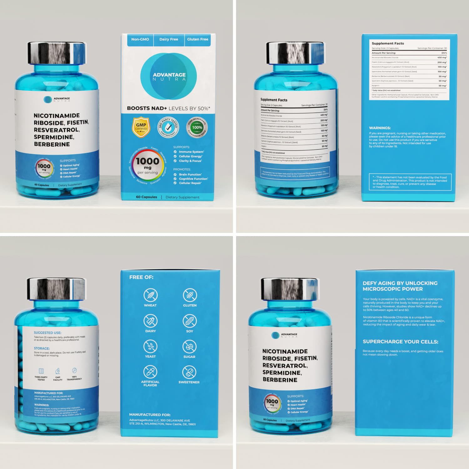 AdvantageNutra Liposomal Nicotinamide Riboside NR Supplement Resveratrol NAD : Nicotinamide 500mg w/Fisetin, Resveratrol Powder Spermidine Berberine NAD Resveratrol Supplement 500 mg - 60 caps 1 Pack AdvantageNutra uk supplements
