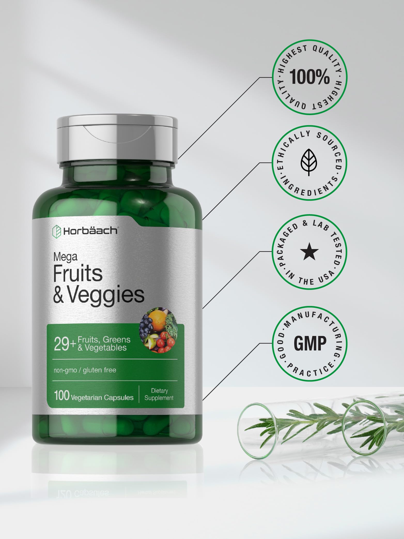 Horbäach Mega Fruits and Veggies Supplement | 100 Capsules | Vegetarian, Non-GMO and Gluten Free Horbäach uk supplements