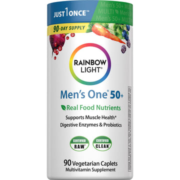 Rainbow Light Mens Multivitamin One + for 50 Plus | 90 Caplets | Supports Muscle Health | with Vitamins C, D, and Zinc Rainbow Light uk supplements