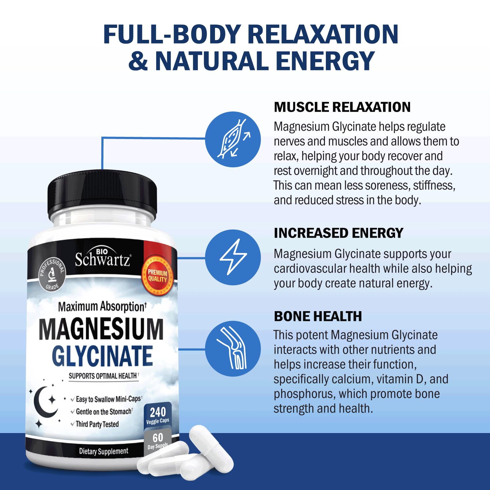 BioSchwartz Magnesium Glycinate 500mg Capsules (240 Mini Caps) Maximum Absorption Magnesium Supplement for Healthy Nerves Muscles Heart Mood and Sleep Support (Vegan, Gluten-Free, Non-GMO) BioSchwartz uk supplements