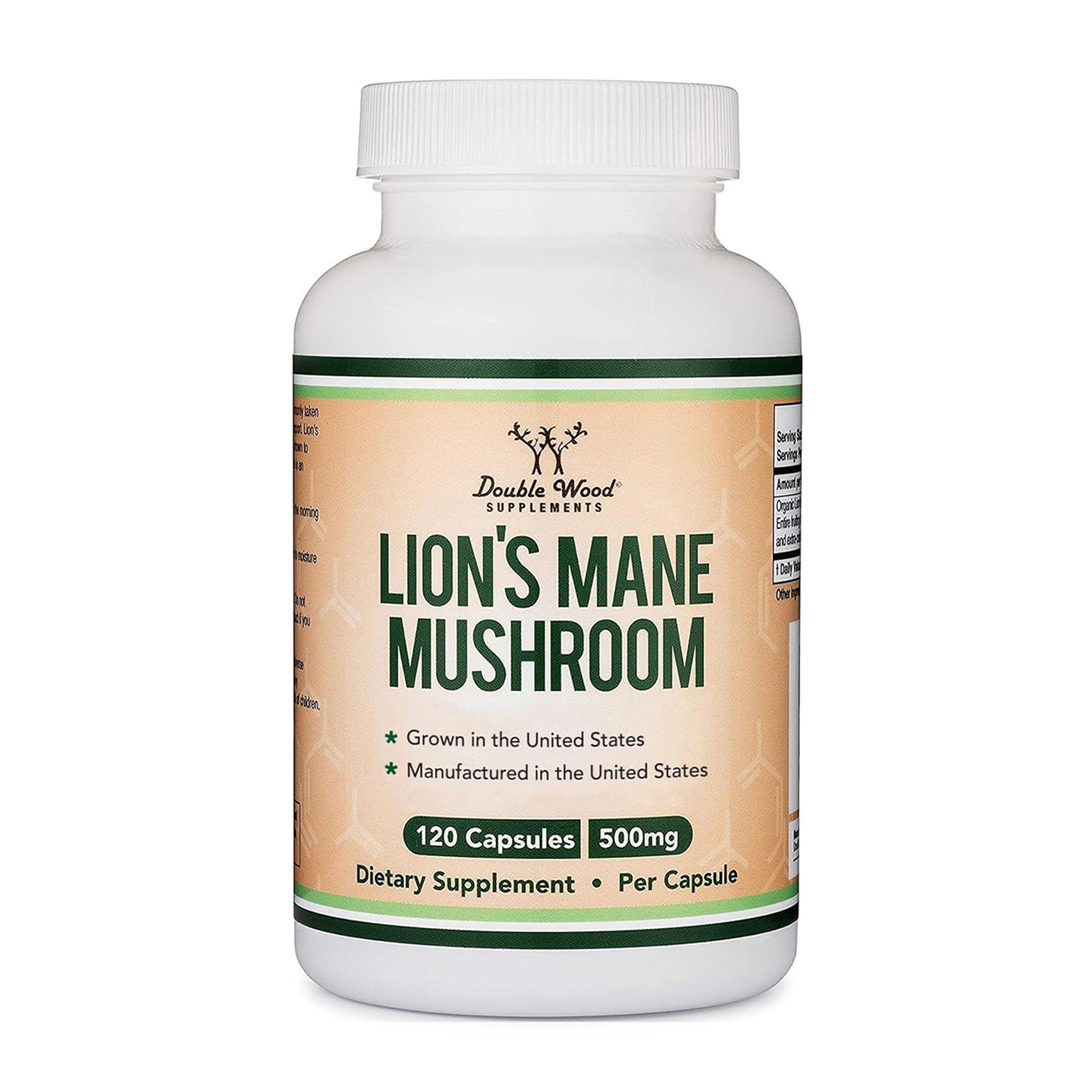 Organic Lions Mane Mushroom Capsules (120 Count), for Focus Support and Immune Health, Third Party Tested and Grown in The USA - by Double Wood Double Wood Supplements uk supplements