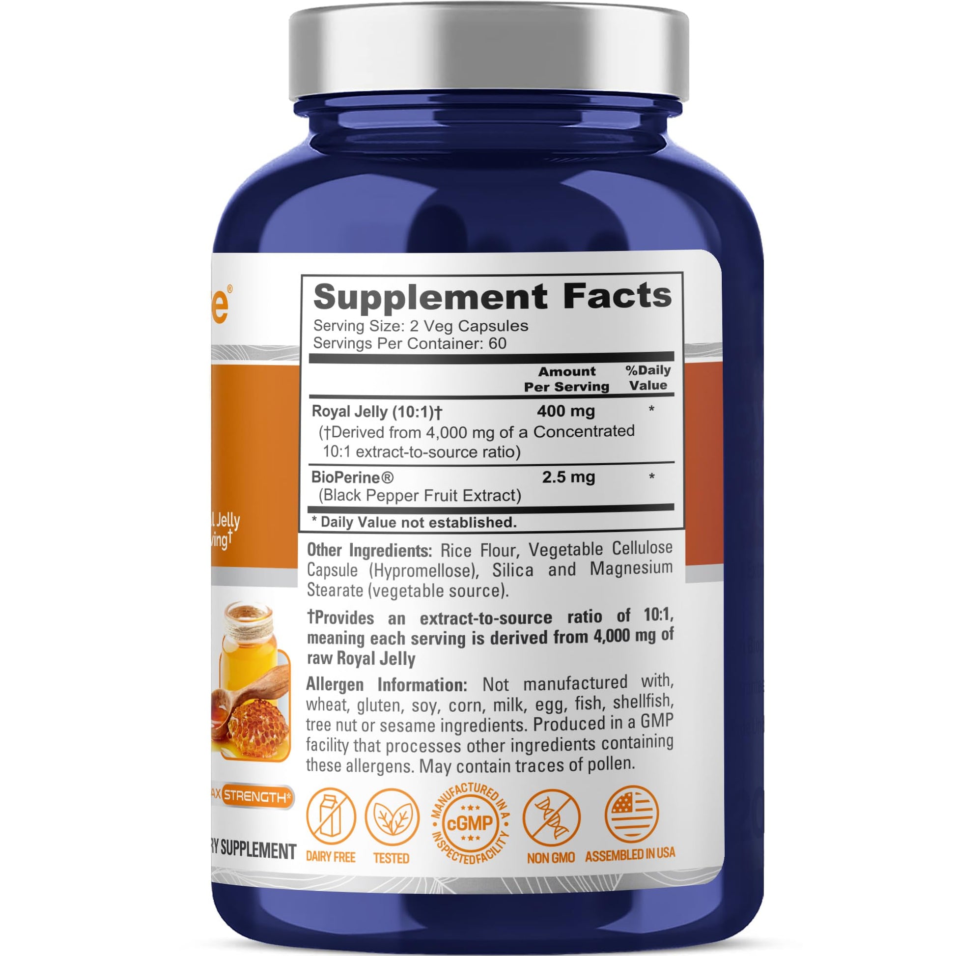 NusaPure Royal Jelly 10:1 Extract, 400 mg Equivalent to 4000mg - 120 Veggie Capsules (Non-GMO, Dairy Free, Dietary Supplement) NusaPure uk supplements