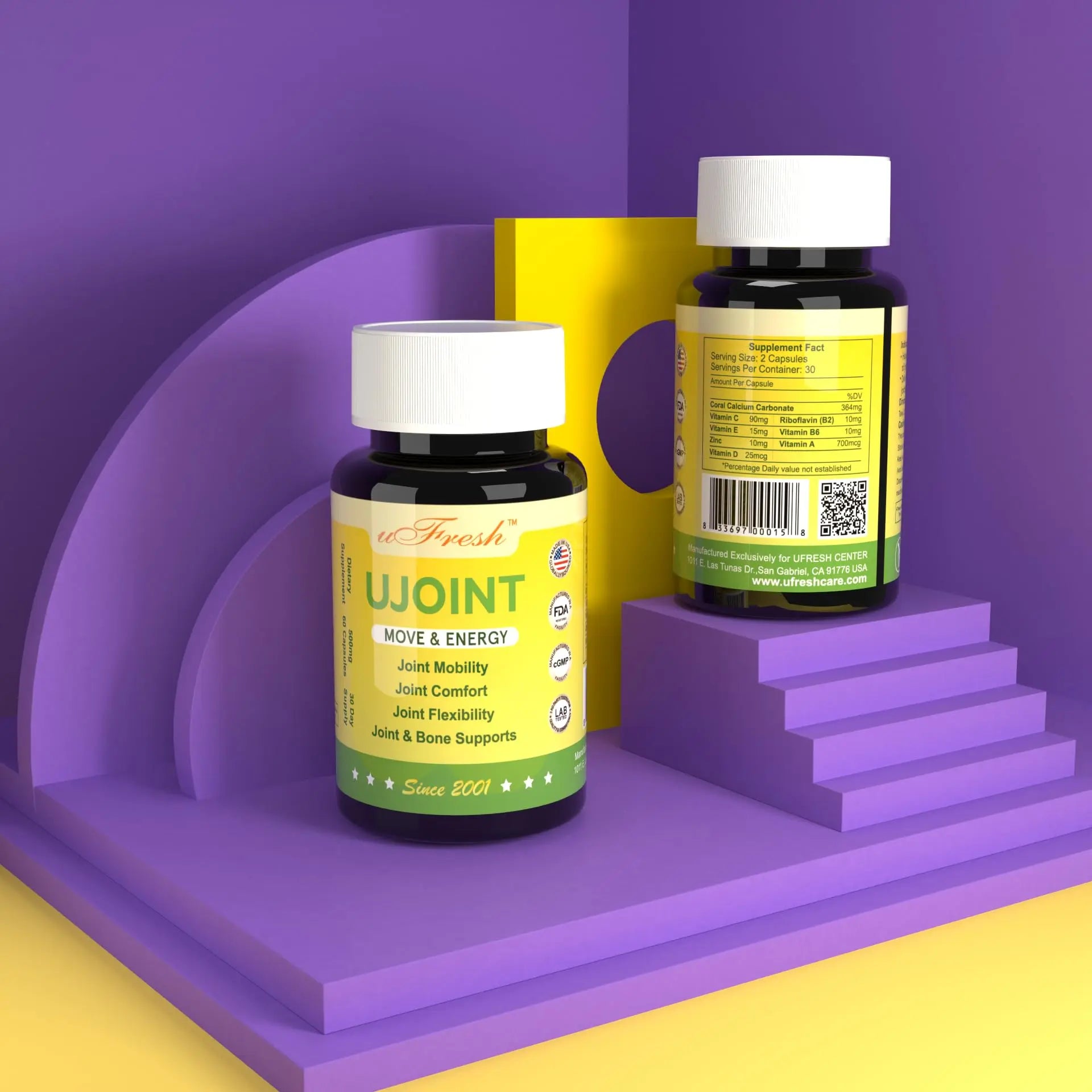UJoint Move & Energy Joint Flexibility and Mobility Dietary Supplements, 30 Day Supply, 60 Capsules (1) uFresh uk supplements