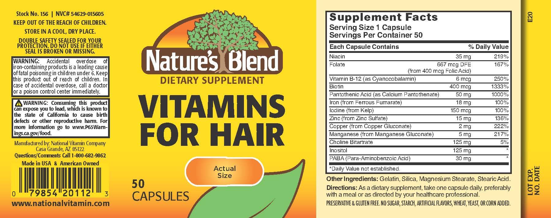 Nature's Blend Vitamins For Hair Capsules 50 Ct Nature's Blend uk supplements