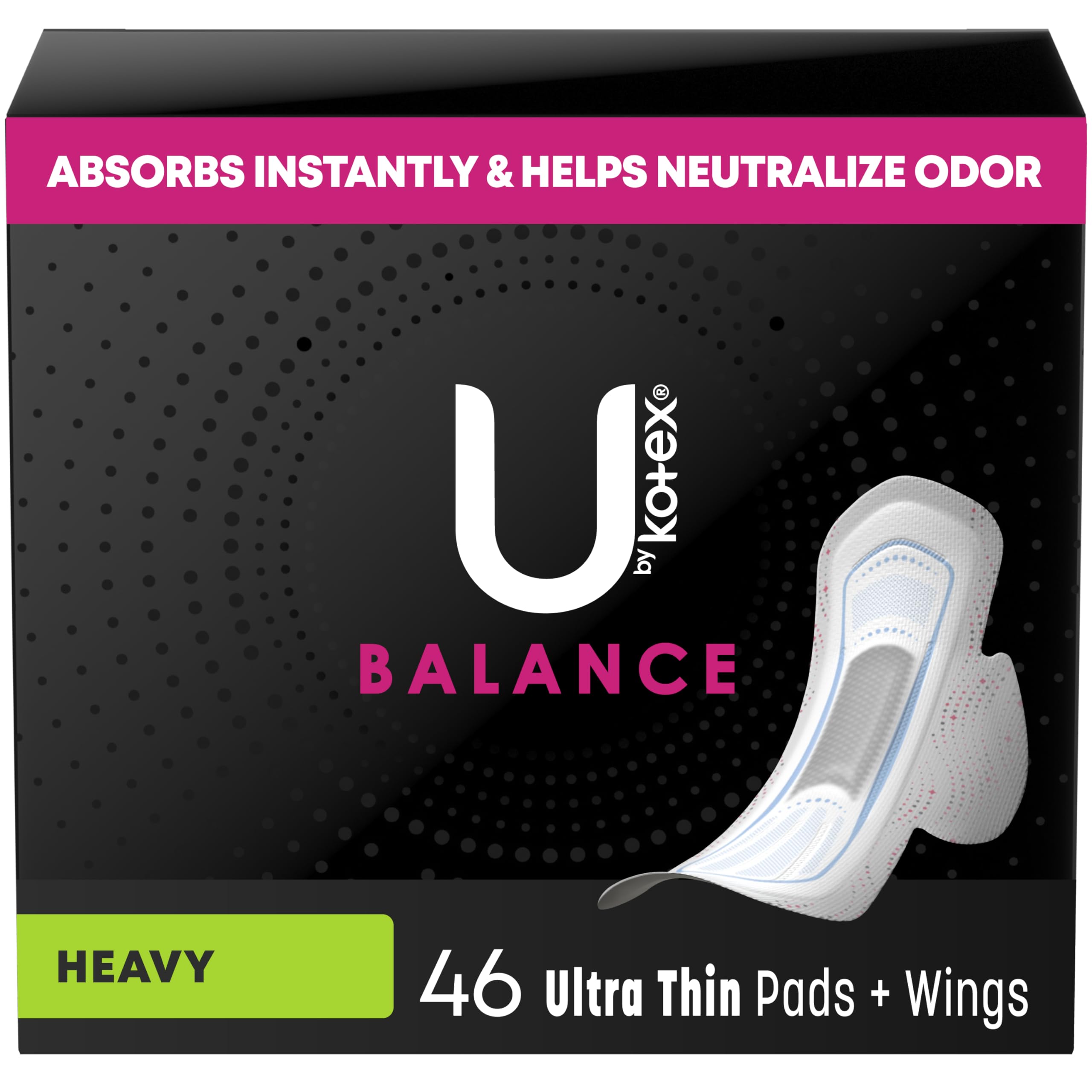 U by Kotex Balance Ultra Thin Pads with Wings, Heavy Absorbency, 46 Count (Packaging May Vary) U by Kotex uk supplements