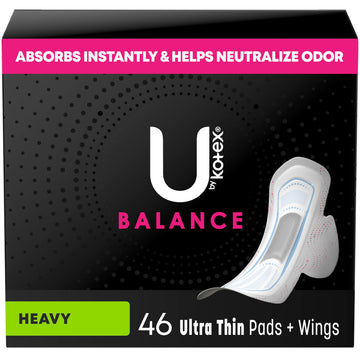 U by Kotex Balance Ultra Thin Pads with Wings, Heavy Absorbency, 46 Count (Packaging May Vary) U by Kotex uk supplements
