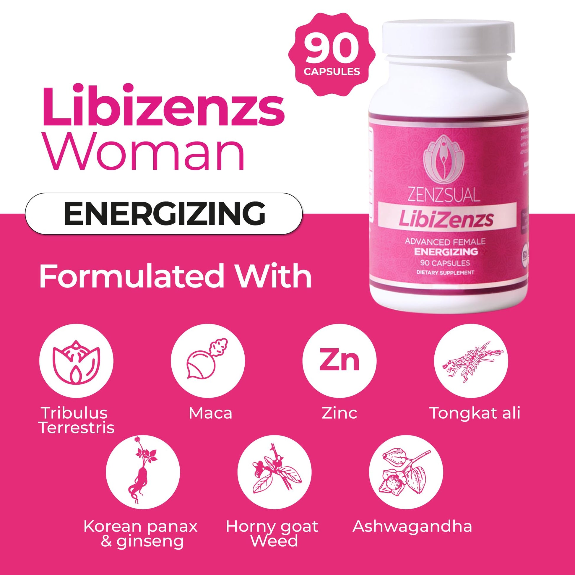 ZENZSUAL Libizenzs – Plant-Based Energy Support Supplement for Women – Caffeine-Free with Maca Root, Ashwagandha & Ginseng – Supports Daily Stamina, Focus & Well-Being – 90 Vegan Capsules ZENZSUAL uk supplements