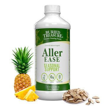 Buried Treasures Aller Ease - 16 fl oz. Liquid Supplement w/ Quercetin, Bromelain, Mullein, Supports Immune, Sinus Comfort, Non-Drowsy Herbal Formula Buried Treasure uk supplements