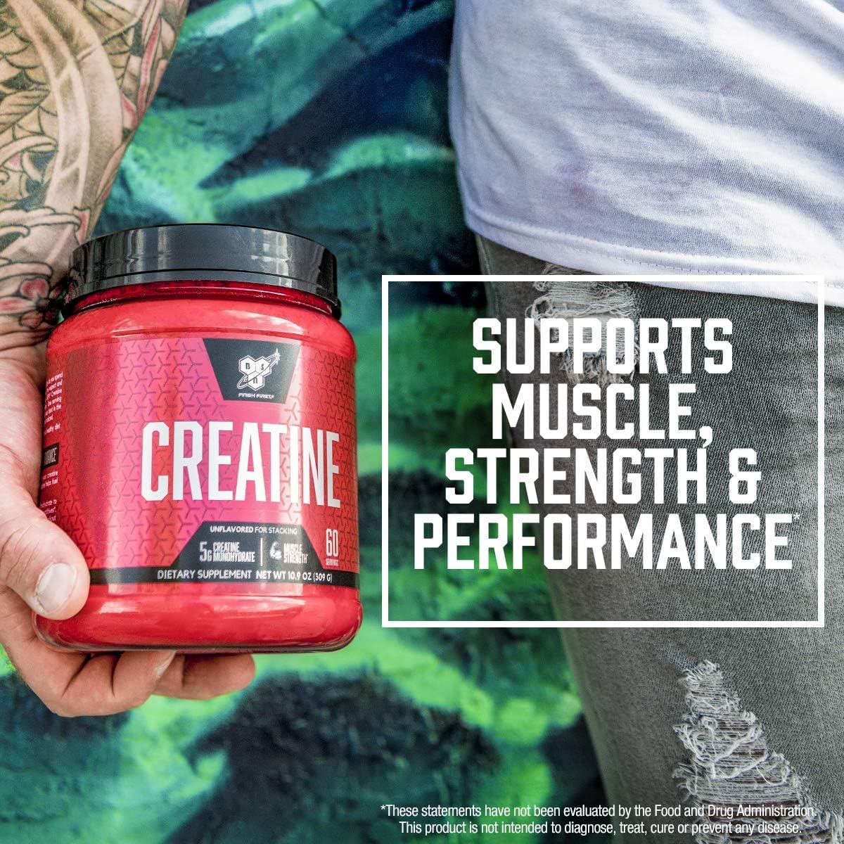 BSN Micronized Creatine Monohydrate Powder, Unflavored Creatine Powder, Micronized, Supports Muscle Building, Supports Muscle Strength, Gym Supplement, 5g per Serving, 5000mg per Servings, 60 Servings BSN uk supplements