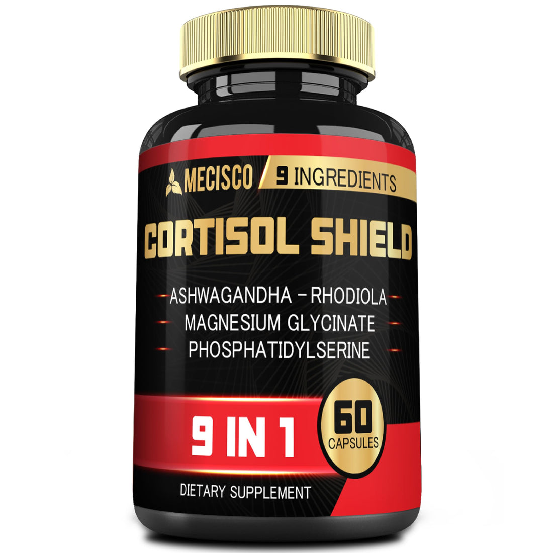 9in1 Cortisol Shield - Ashwagandha & Magnesium Glycinate, Rhodiola, Phosphatidylserine, L-Theanine, Licorice Root, St. John's Wort, Lions Mane - Mind & Mood, Restful Night Support - 60 Capsules Mecisco uk supplements