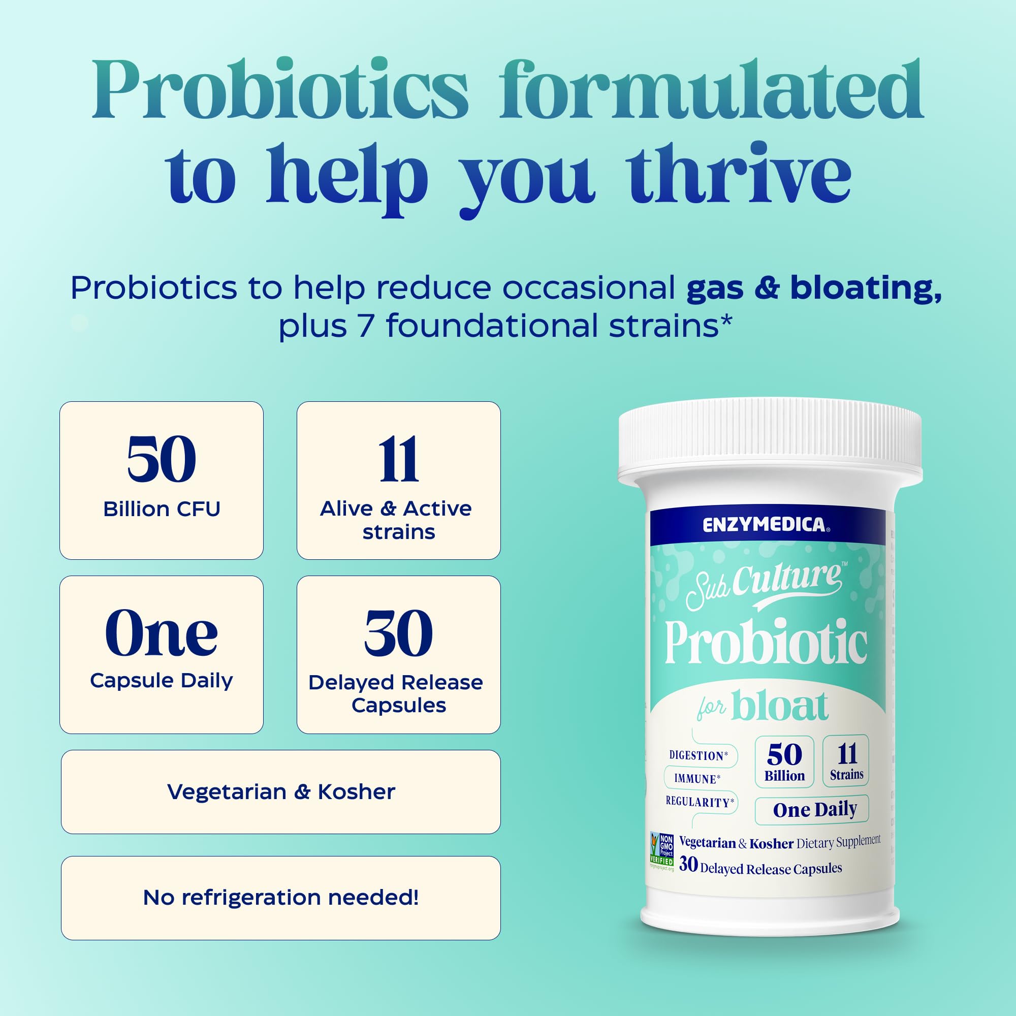 Enzymedica SubCulture Probiotics for Gas & Bloating, 50 Billion CFU, Supports Immune & Digestive Health, Regularity & Gut Flora, 30 Count Enzymedica uk supplements
