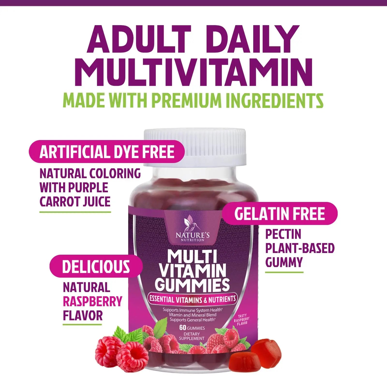 Multivitamin Gummies for Adult with Vitamins A, C, D, B12 - Gummy Multivitamins for Daily Nutritional Support Nature's Nutrition uk supplements