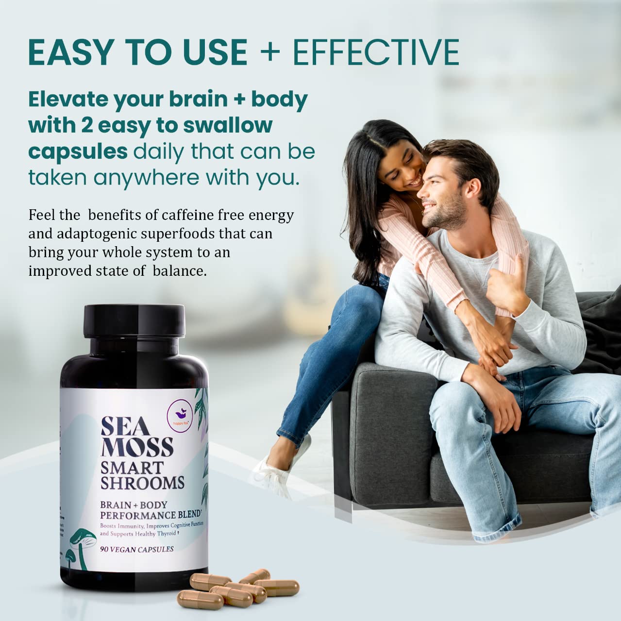 HAPPY FOX Irish Sea Moss Capsules & Mushroom Complex - Organic Seamoss with Adaptogens for Brain Health, 1500mg, 90 Vegan Capsules, Organic Mushroom Supplement HAPPY FOX uk supplements
