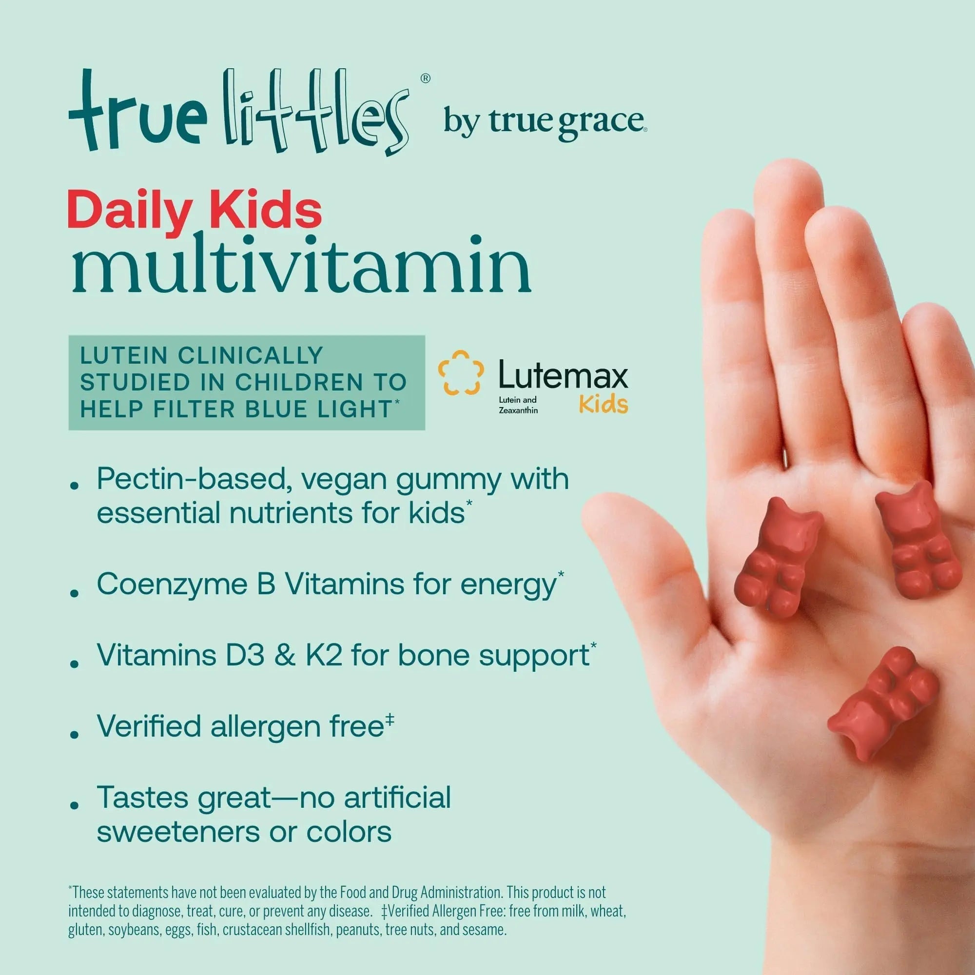 True Grace True Littles Daily Kids Multi - 120 Pectin Gummies - Immune, Cognitive, Bone & Eye Support - Clinically Studied Lutemax Kids Lutein True Grace uk supplements