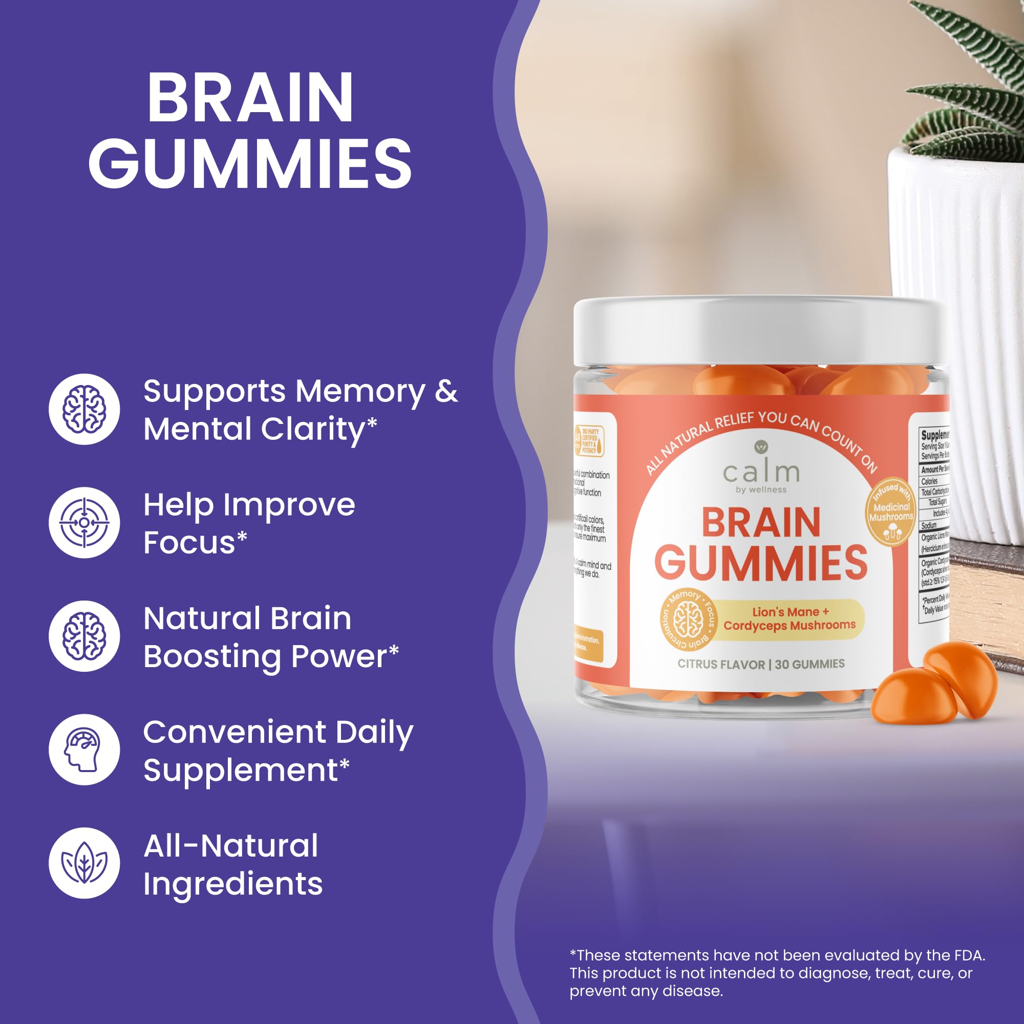 Calm by Wellness Lion’s Mane Gummies for Adults – Vegan Mushroom Gummies with Lion’s Mane & Cordyceps for Brain Support, Memory & Focus, Immune Boost – Citrus Flavor, 30 Count Calm by Wellness uk supplements