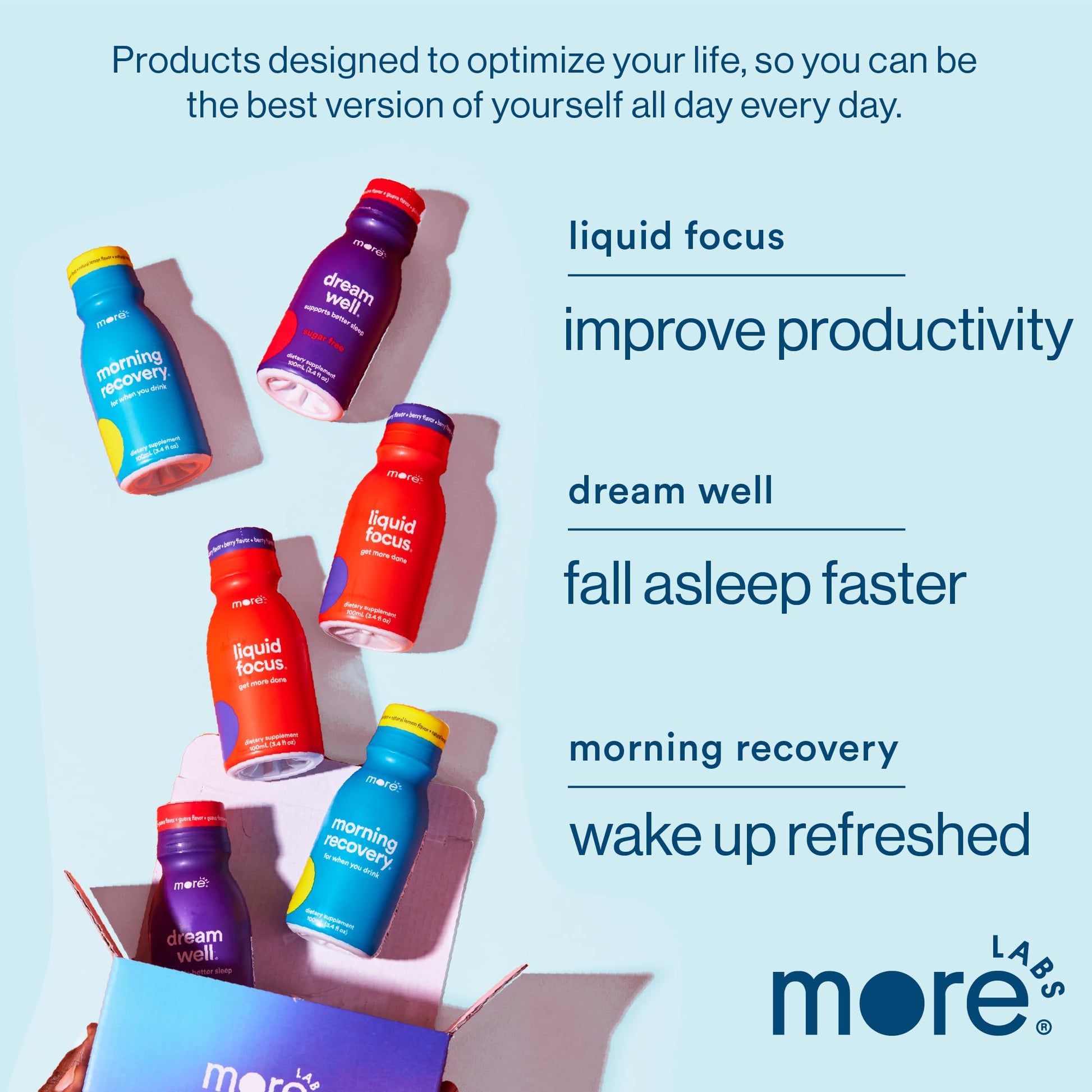 More Labs Liquid Focus, Nootropic Smart Drink with Powerful Antioxidants & Adaptogenic Herbs for Energy and Concentration, 150mg Caffeine (Pack of 12) More Labs uk supplements
