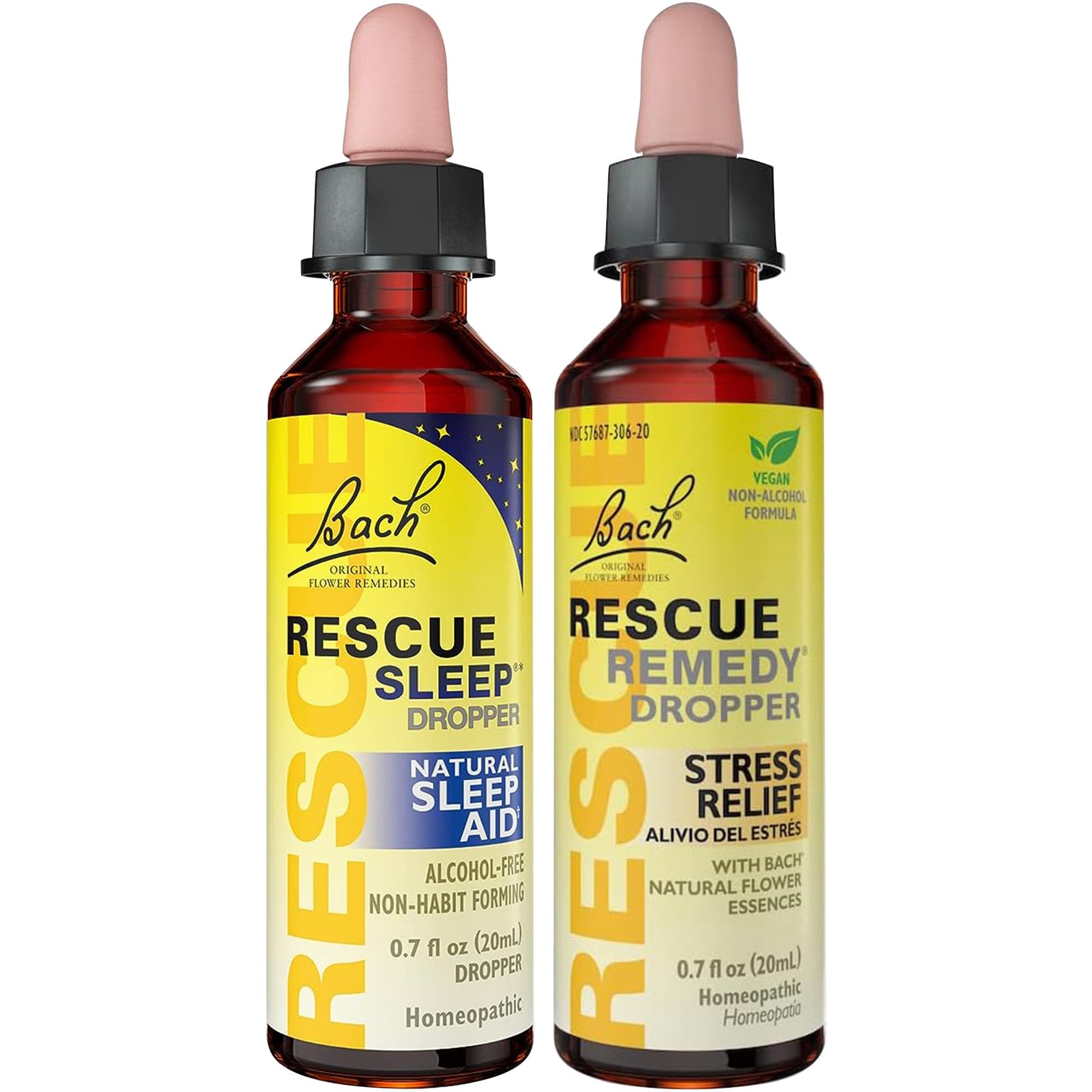 RESCUE Stress Relief & Sleep Support Bundle, Non-Alcohol Formulas, Bach Remedy Dropper 20mL 2-Pack RESCUE uk supplements