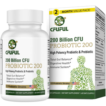 Probiotics for Women & Men, 200 Billion CFU 12 Strains with 3 Organic Prebiotics and Probiotics for Digestive Health Gut, Immune, Bloating & Gas, Energy, Overall Health, Shelf Stable - 2 Month Supply Cfuful uk supplements