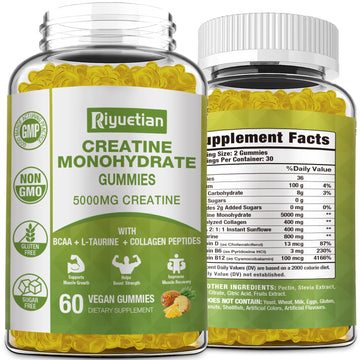 Riyuetian Creatine Monohydrate Gummies, Creatine for Men & Women, Chewable Creatine for Enhancing Focus and Endurance, 5g Creatine per Serving, Sugar-Free, 60 Count Riyuetian uk supplements